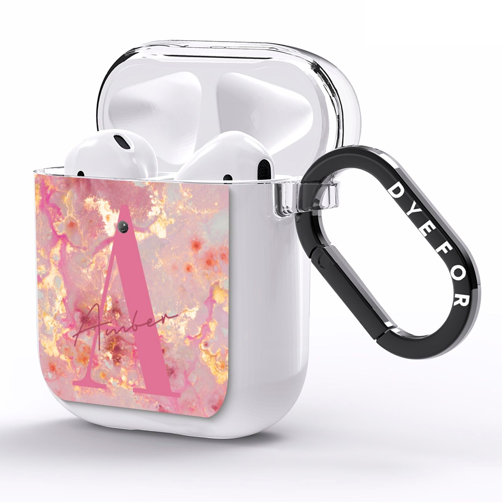 Monogrammed Pink Gold Marble AirPods Clear Case Side Image