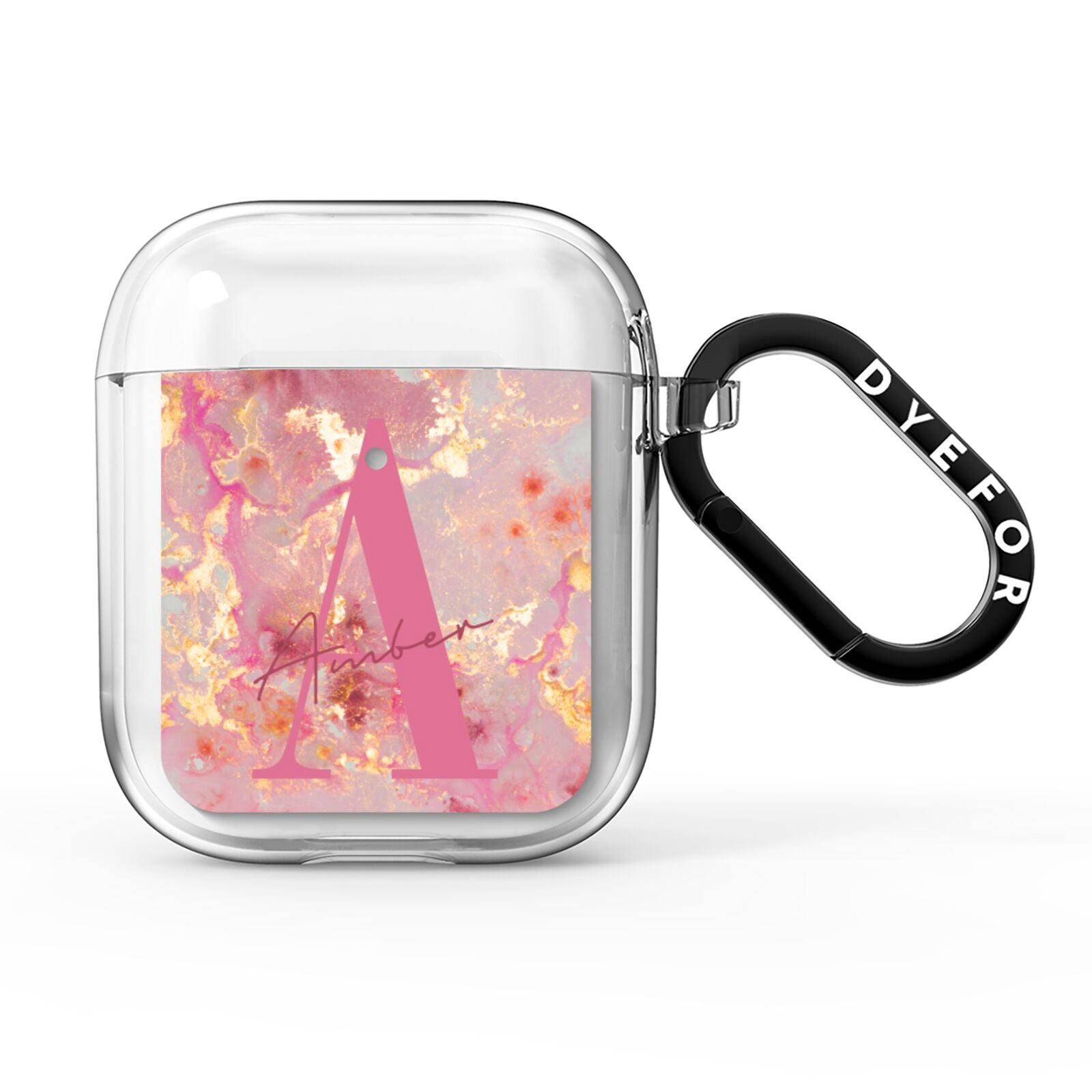 Monogrammed Pink Gold Marble AirPods Clear Case