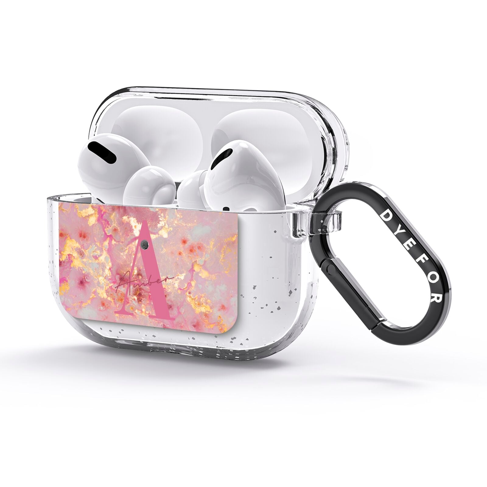 Monogrammed Pink Gold Marble AirPods Glitter Case 3rd Gen Side Image