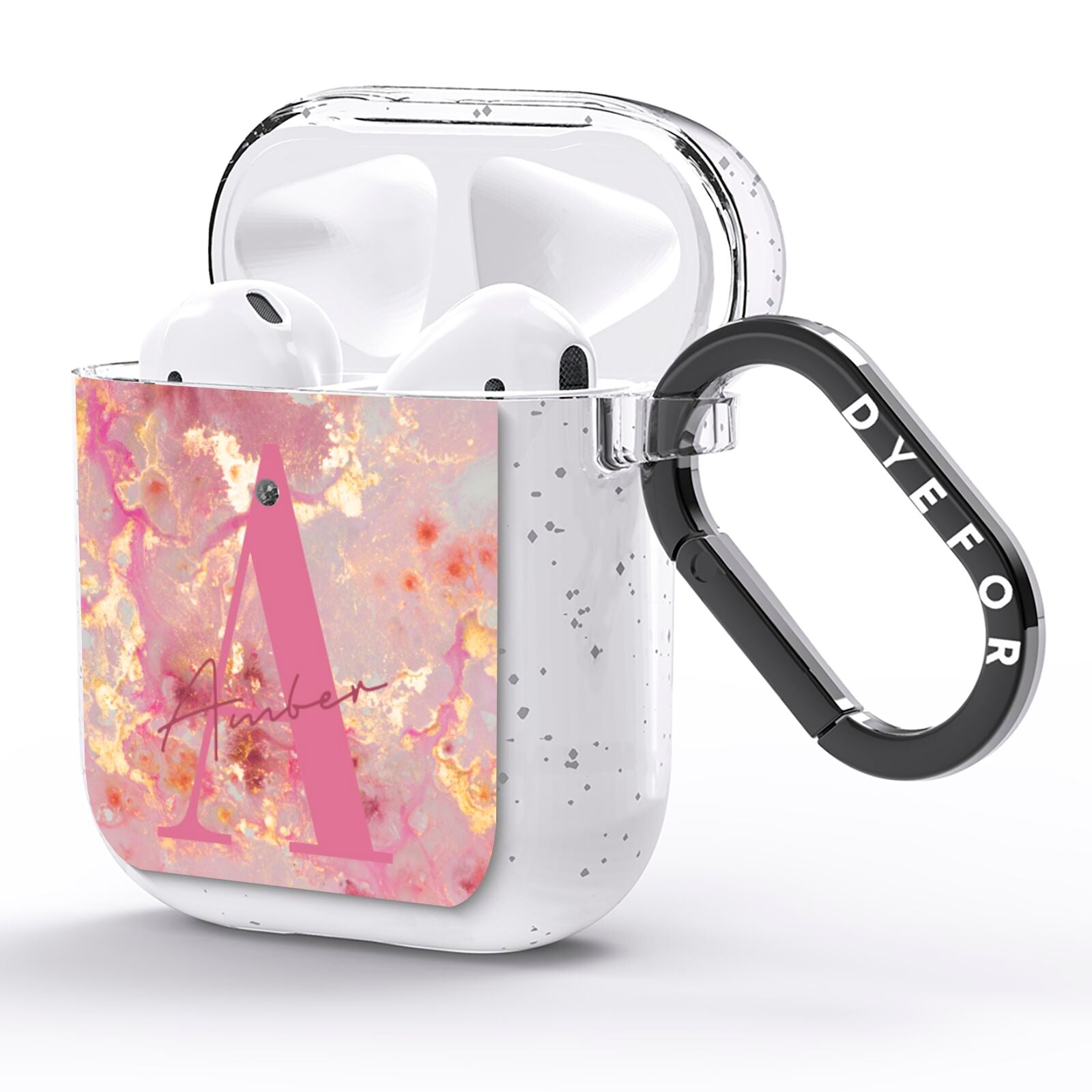 Monogrammed Pink Gold Marble AirPods Glitter Case Side Image