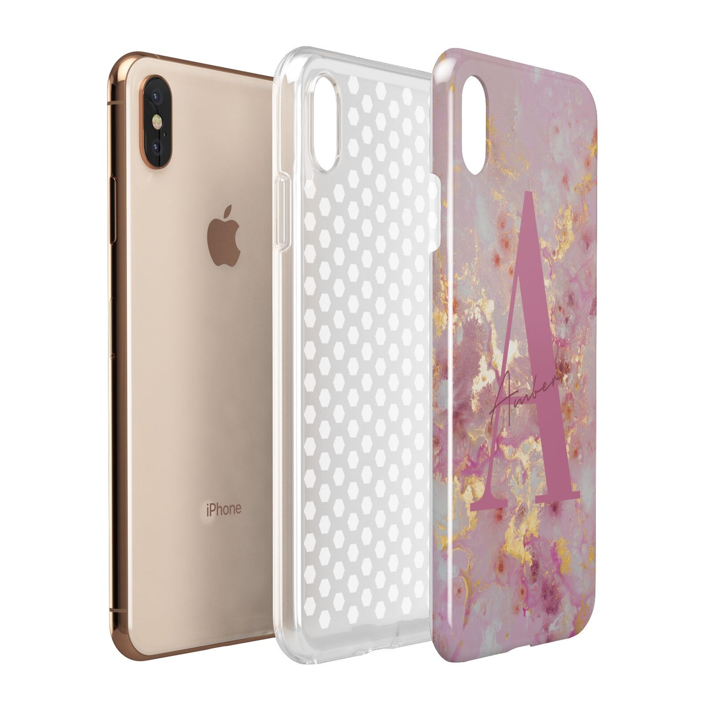 Monogrammed Pink Gold Marble Apple iPhone Xs Max 3D Tough Case Expanded View