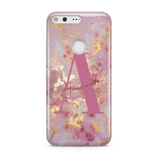 Monogrammed Pink Gold Marble Google Pixel Case