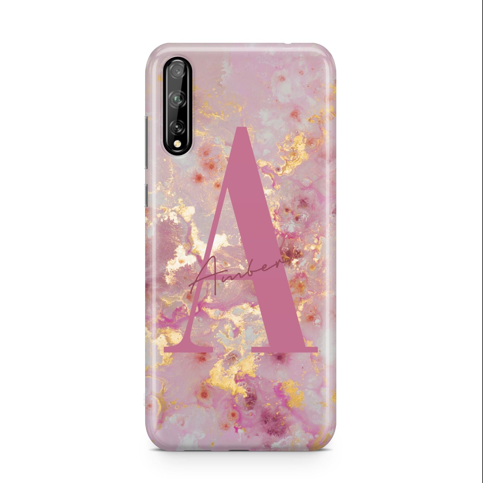 Monogrammed Pink Gold Marble Huawei Enjoy 10s Phone Case