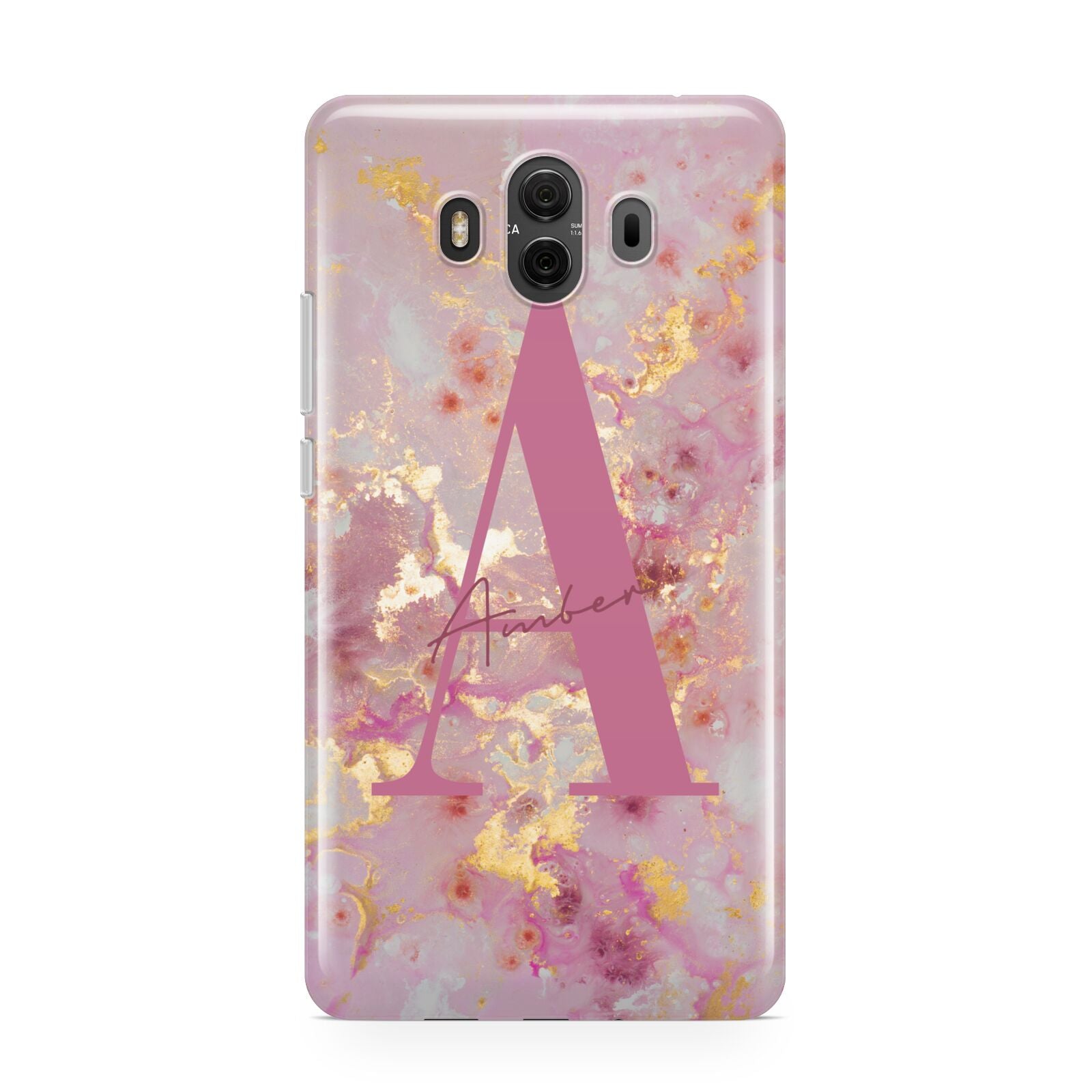 Monogrammed Pink Gold Marble Huawei Mate 10 Protective Phone Case