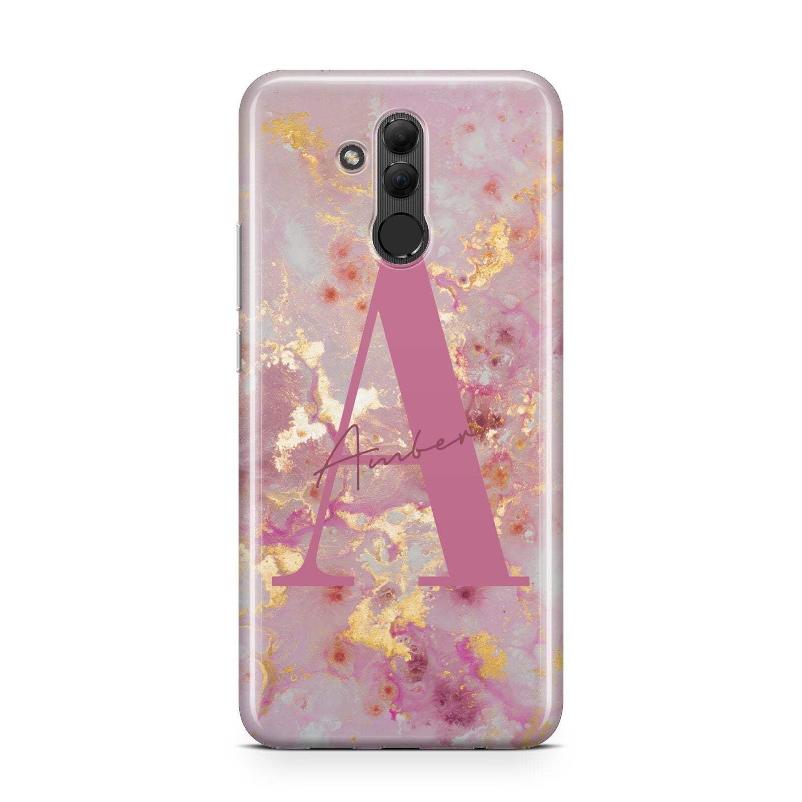 Monogrammed Pink Gold Marble Huawei Mate 20 Lite