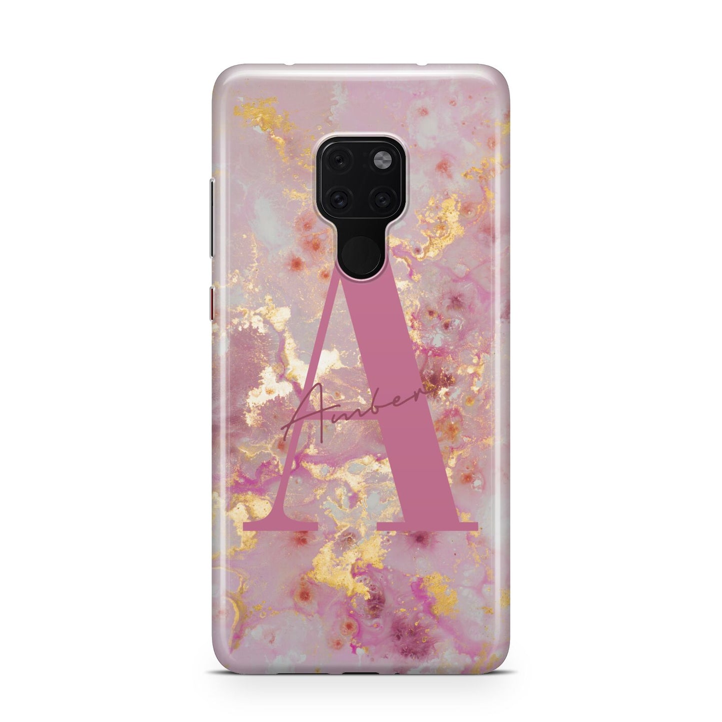 Monogrammed Pink Gold Marble Huawei Mate 20 Phone Case