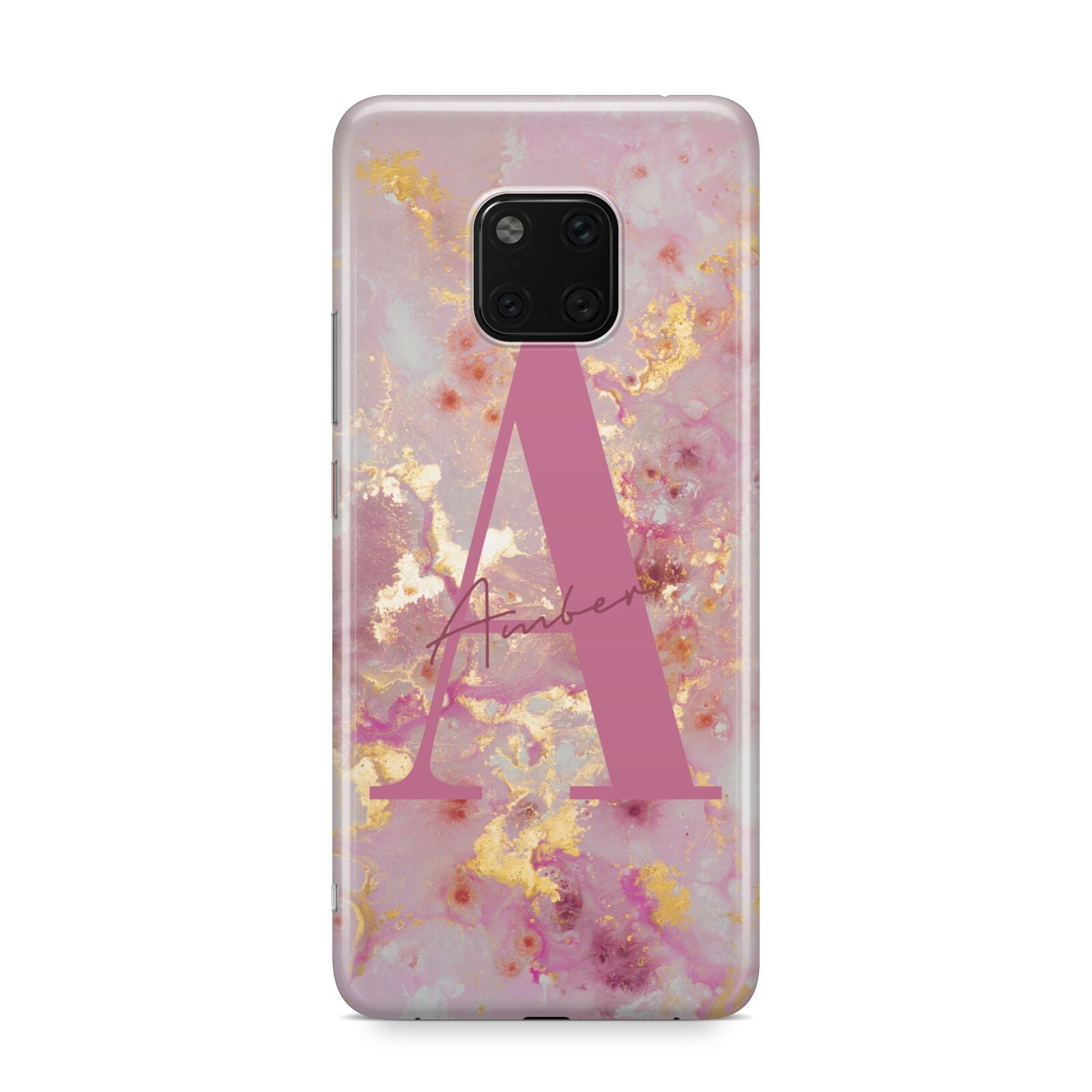 Monogrammed Pink Gold Marble Huawei Mate 20 Pro Phone Case