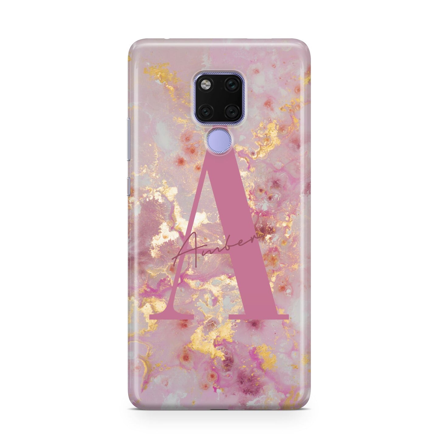 Monogrammed Pink Gold Marble Huawei Mate 20X Phone Case