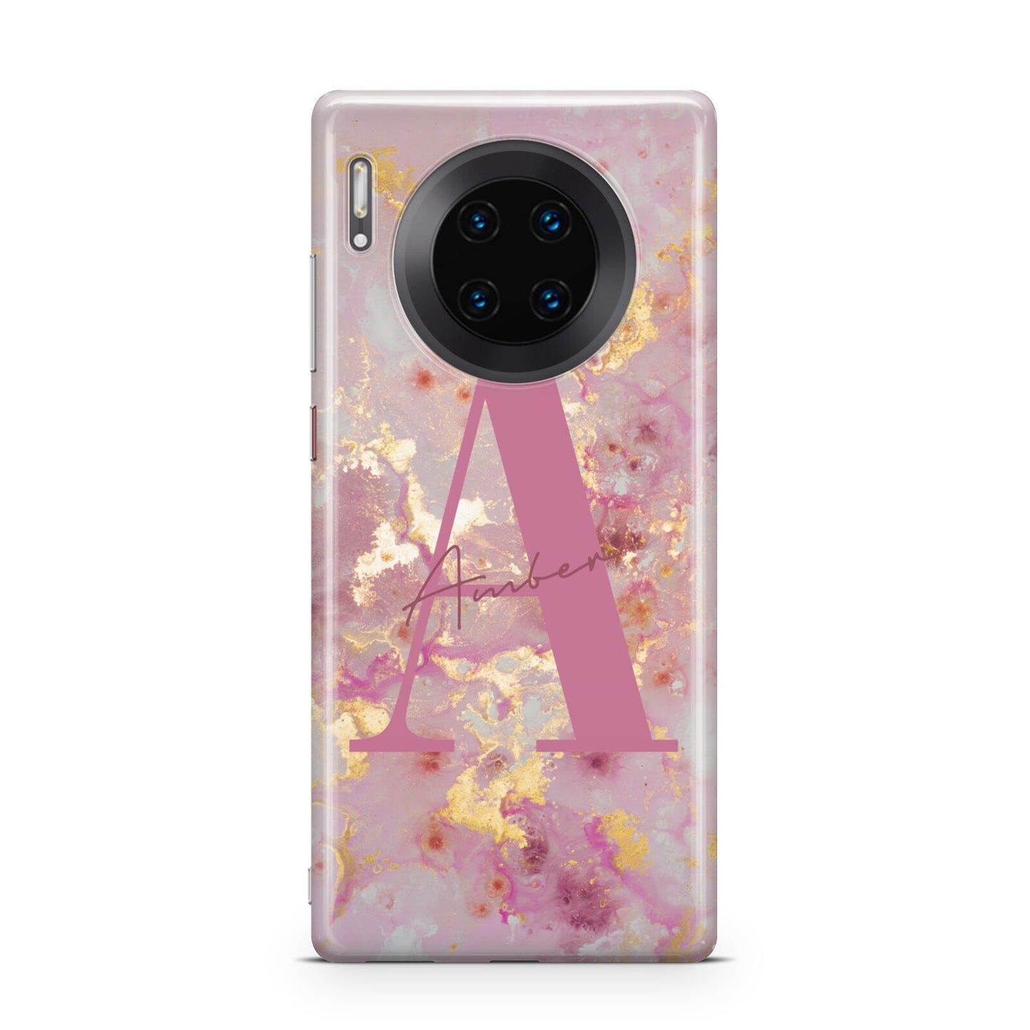 Monogrammed Pink Gold Marble Huawei Mate 30 Pro Phone Case