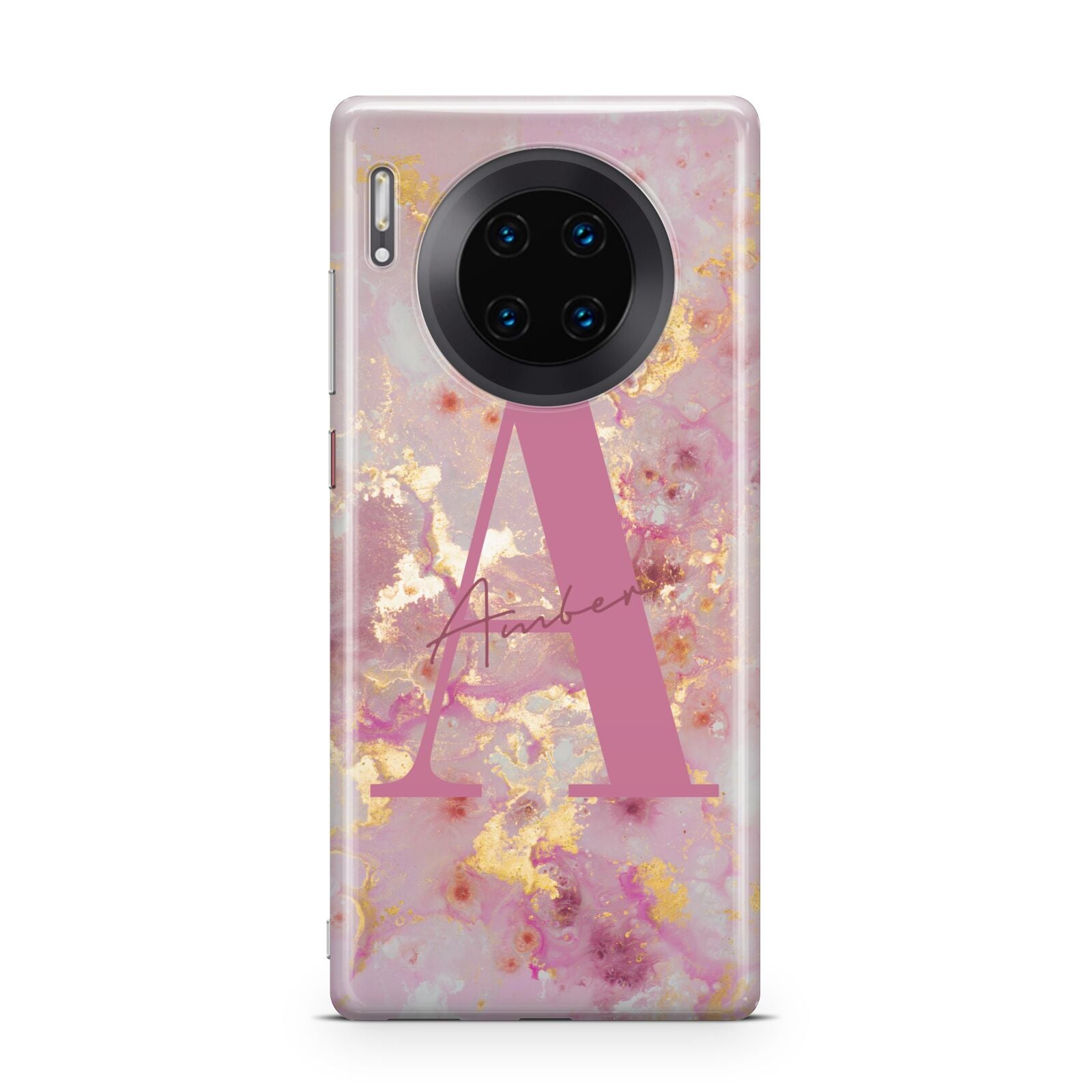 Monogrammed Pink Gold Marble Huawei Mate 30 Pro Phone Case