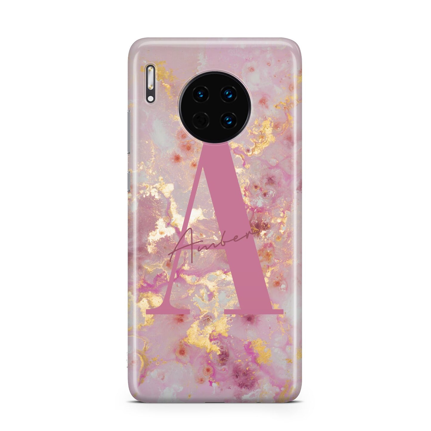 Monogrammed Pink Gold Marble Huawei Mate 30