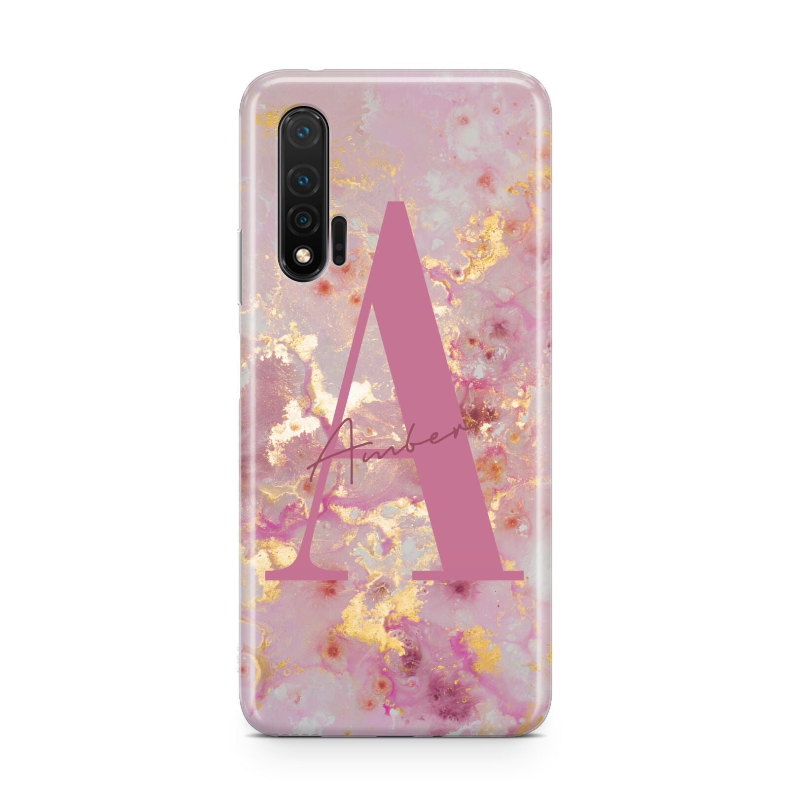 Monogrammed Pink Gold Marble Huawei Nova 6 Phone Case