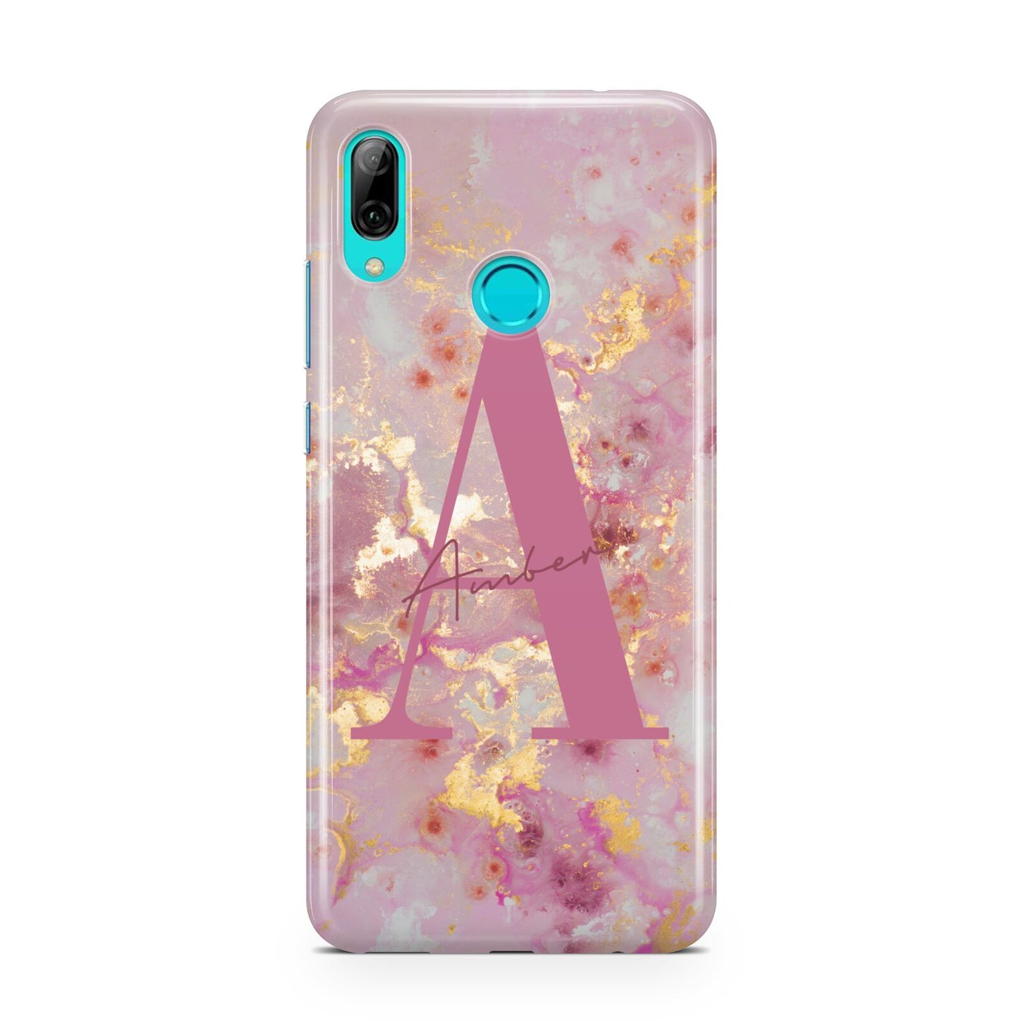 Monogrammed Pink Gold Marble Huawei P Smart 2019 Case