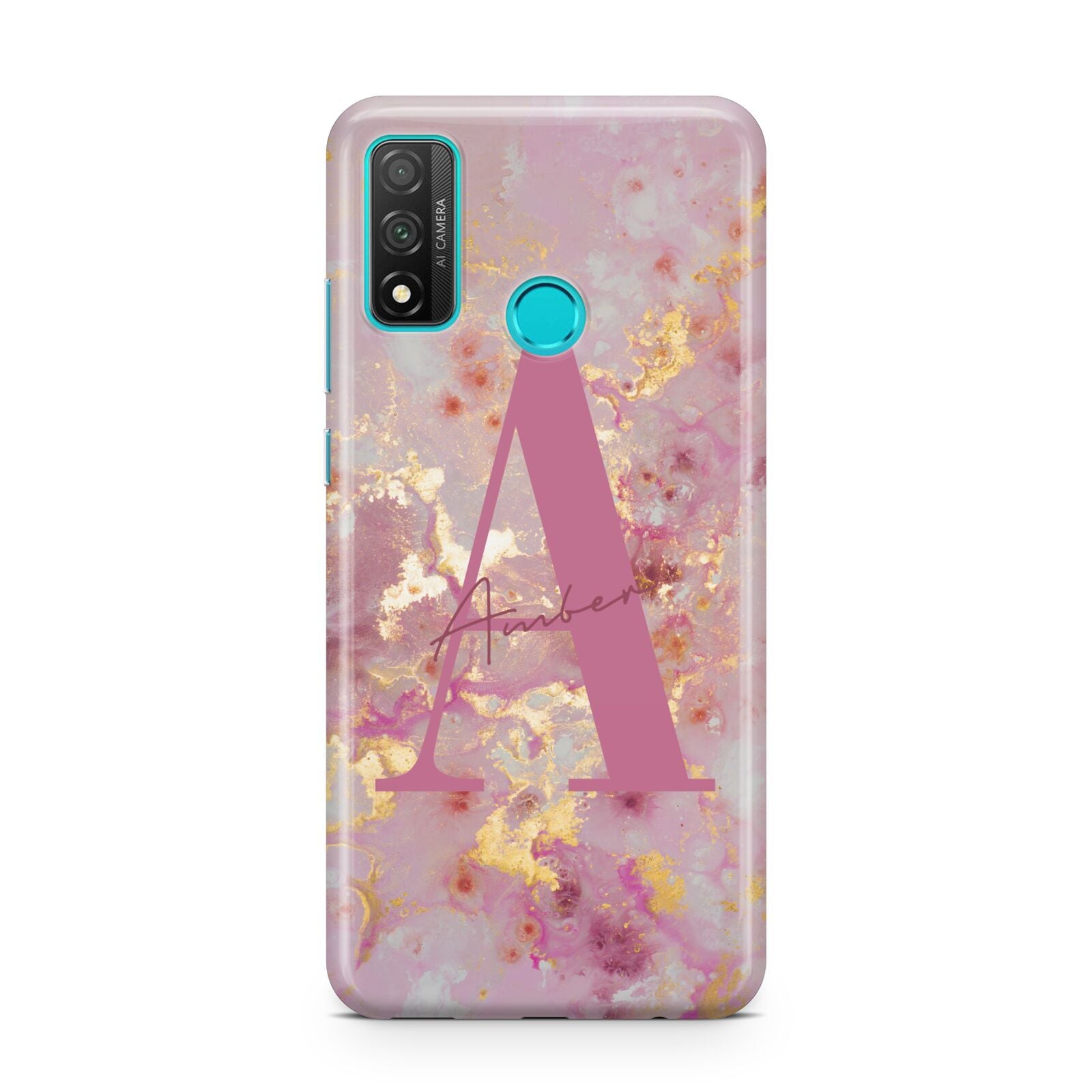 Monogrammed Pink Gold Marble Huawei P Smart 2020