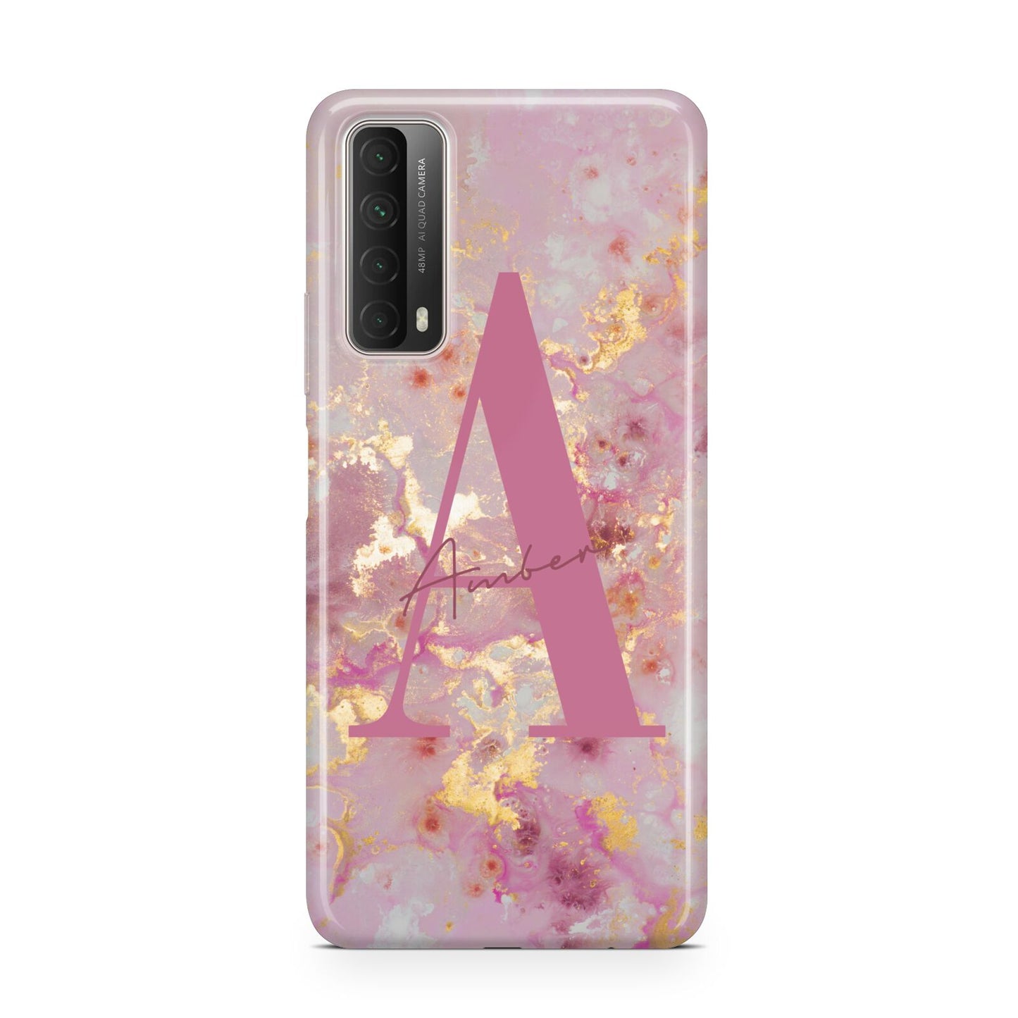 Monogrammed Pink Gold Marble Huawei P Smart 2021