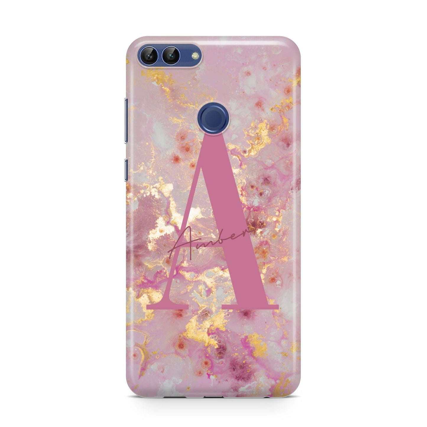 Monogrammed Pink Gold Marble Huawei P Smart Case