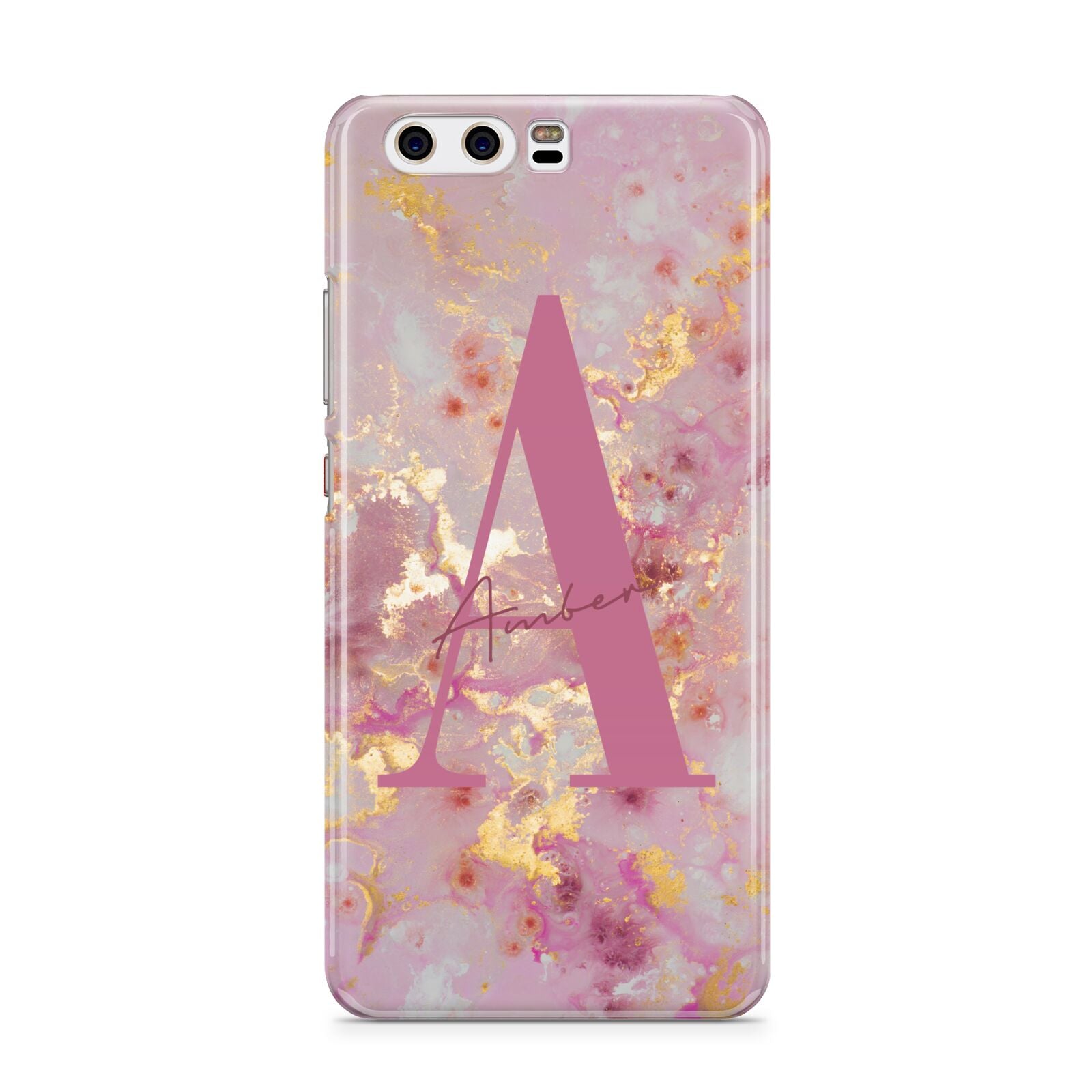 Monogrammed Pink Gold Marble Huawei P10 Phone Case