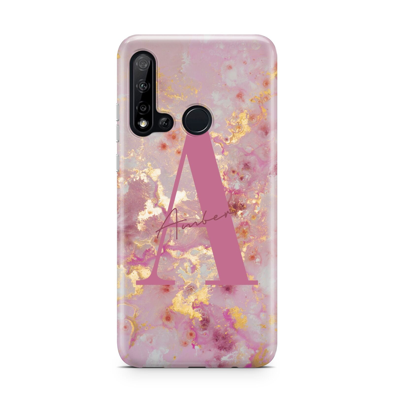 Monogrammed Pink Gold Marble Huawei P20 Lite 5G Phone Case