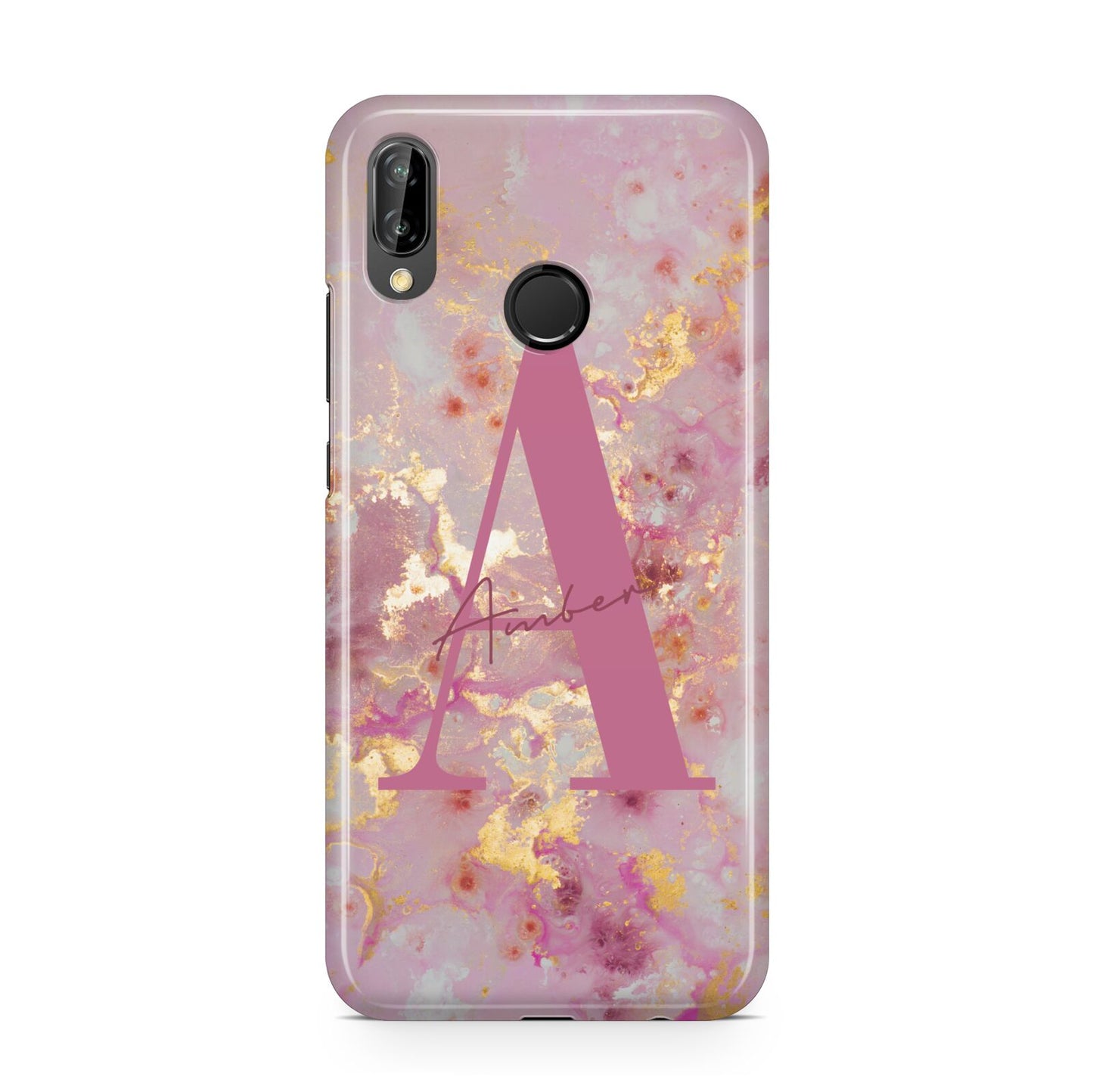 Monogrammed Pink Gold Marble Huawei P20 Lite Phone Case