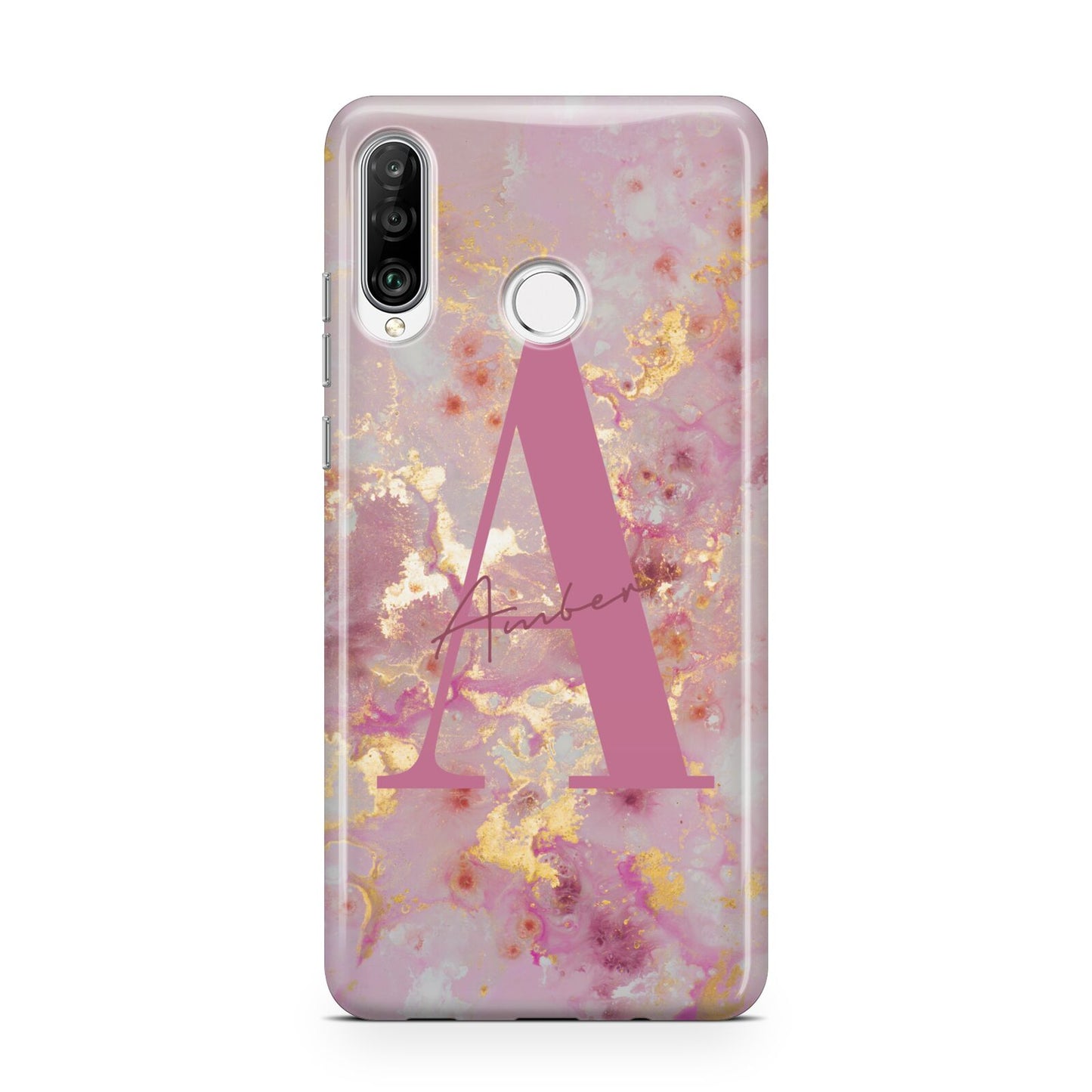 Monogrammed Pink Gold Marble Huawei P30 Lite Phone Case