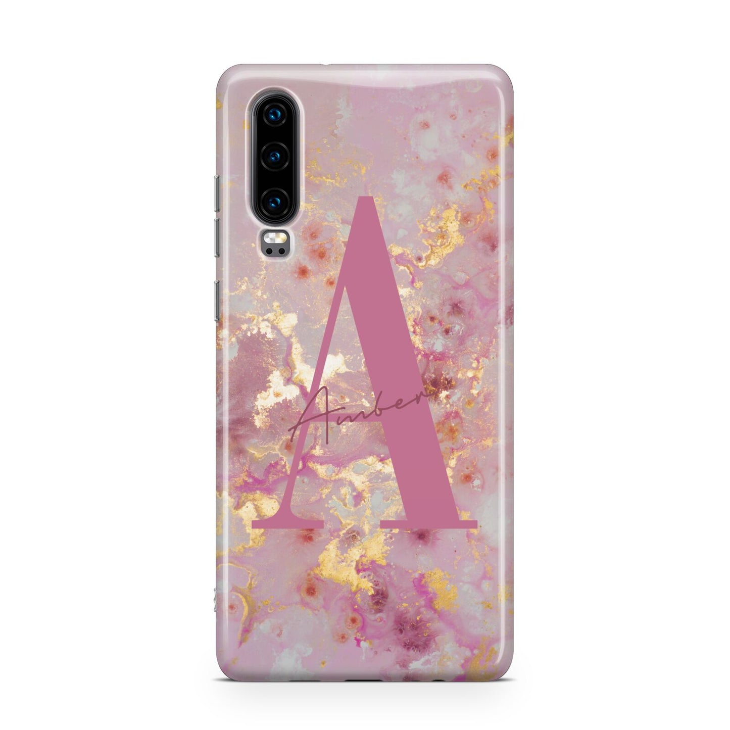 Monogrammed Pink Gold Marble Huawei P30 Phone Case