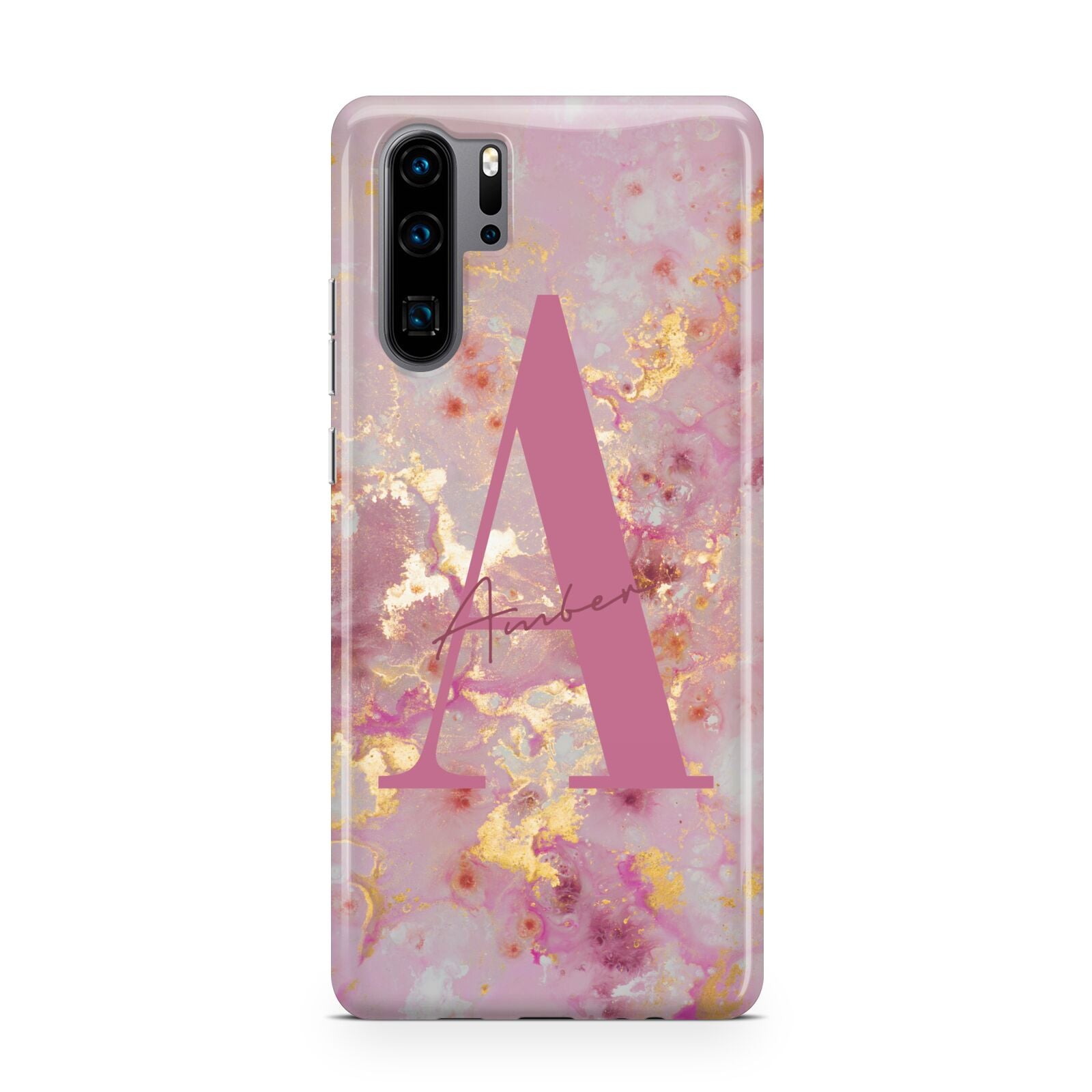 Monogrammed Pink Gold Marble Huawei P30 Pro Phone Case