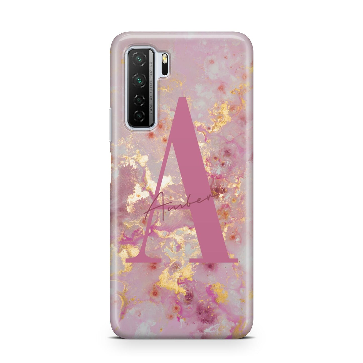 Monogrammed Pink Gold Marble Huawei P40 Lite 5G Phone Case