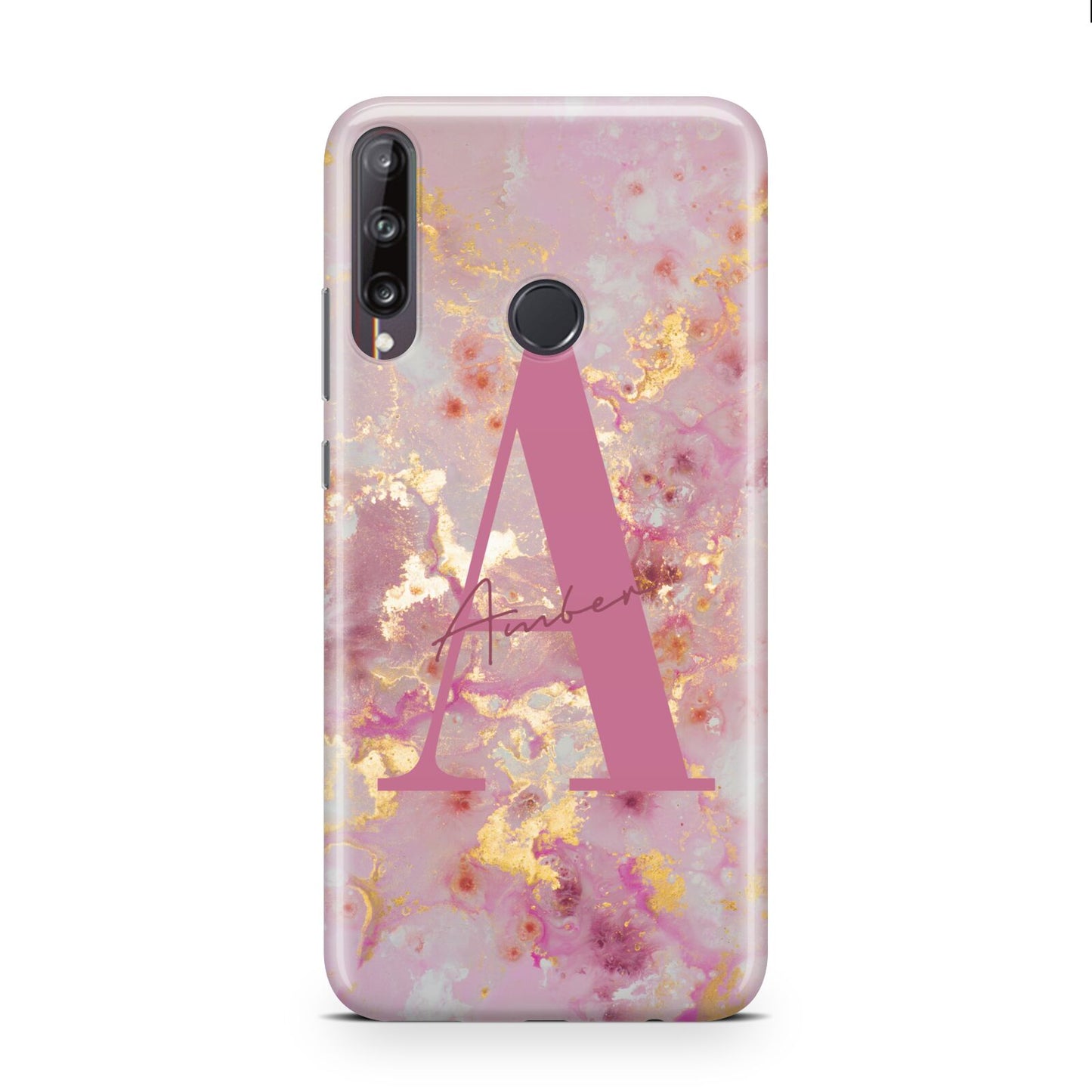 Monogrammed Pink Gold Marble Huawei P40 Lite E Phone Case