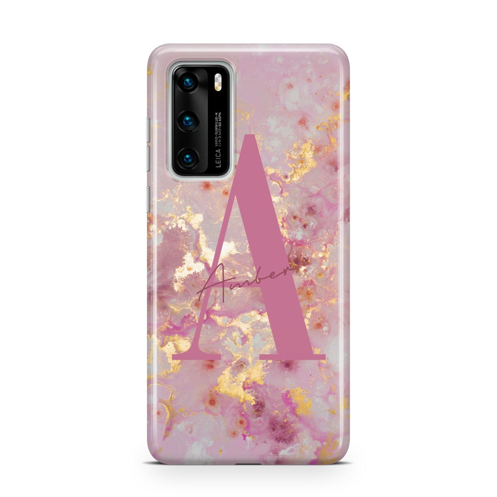 Monogrammed Pink Gold Marble Huawei P40 Phone Case