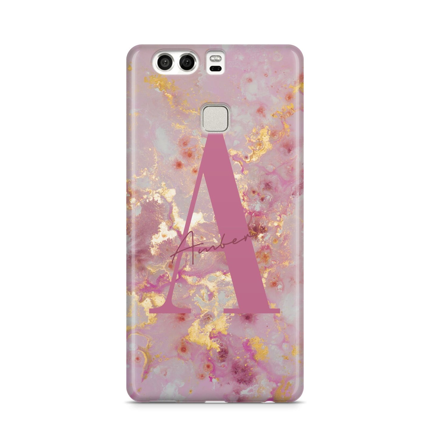 Monogrammed Pink Gold Marble Huawei P9 Case