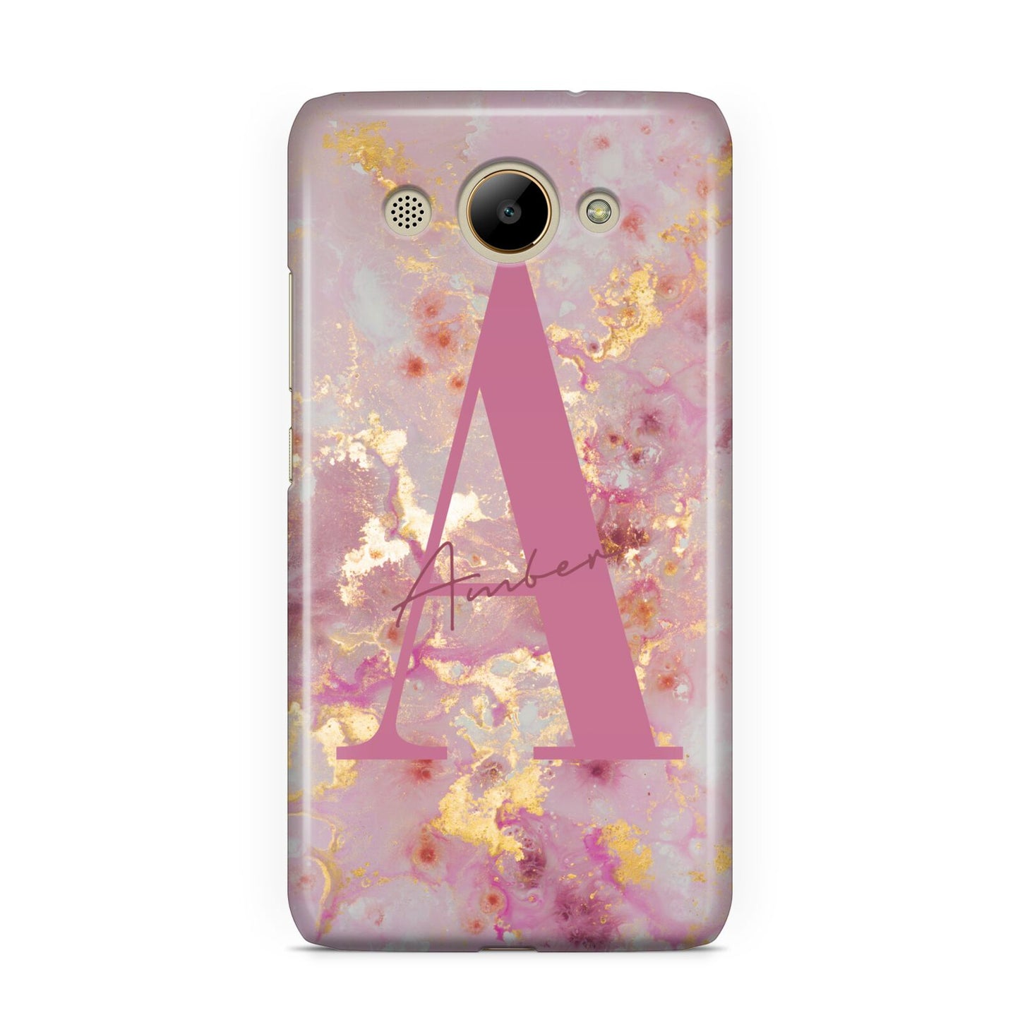 Monogrammed Pink Gold Marble Huawei Y3 2017