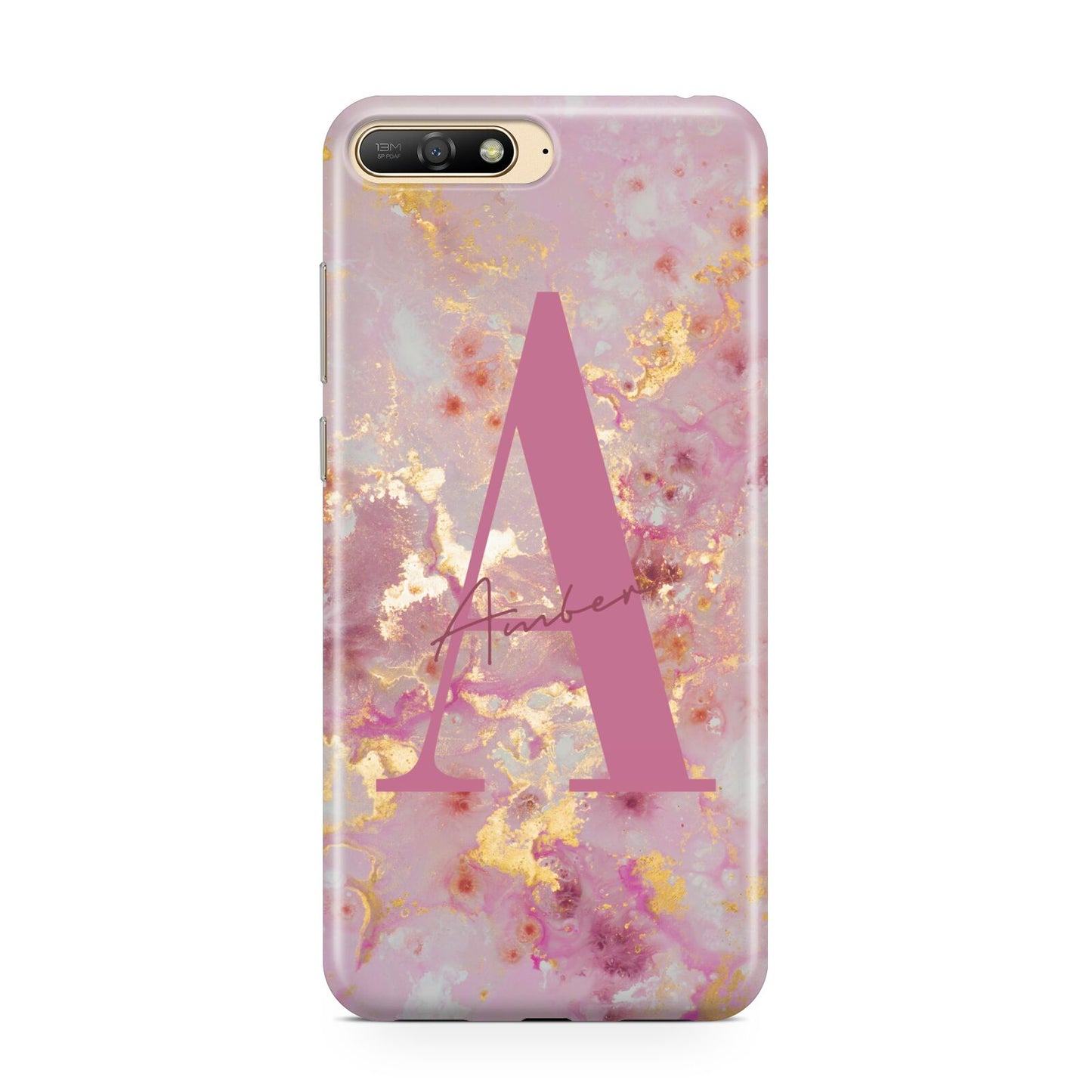 Monogrammed Pink Gold Marble Huawei Y6 2018