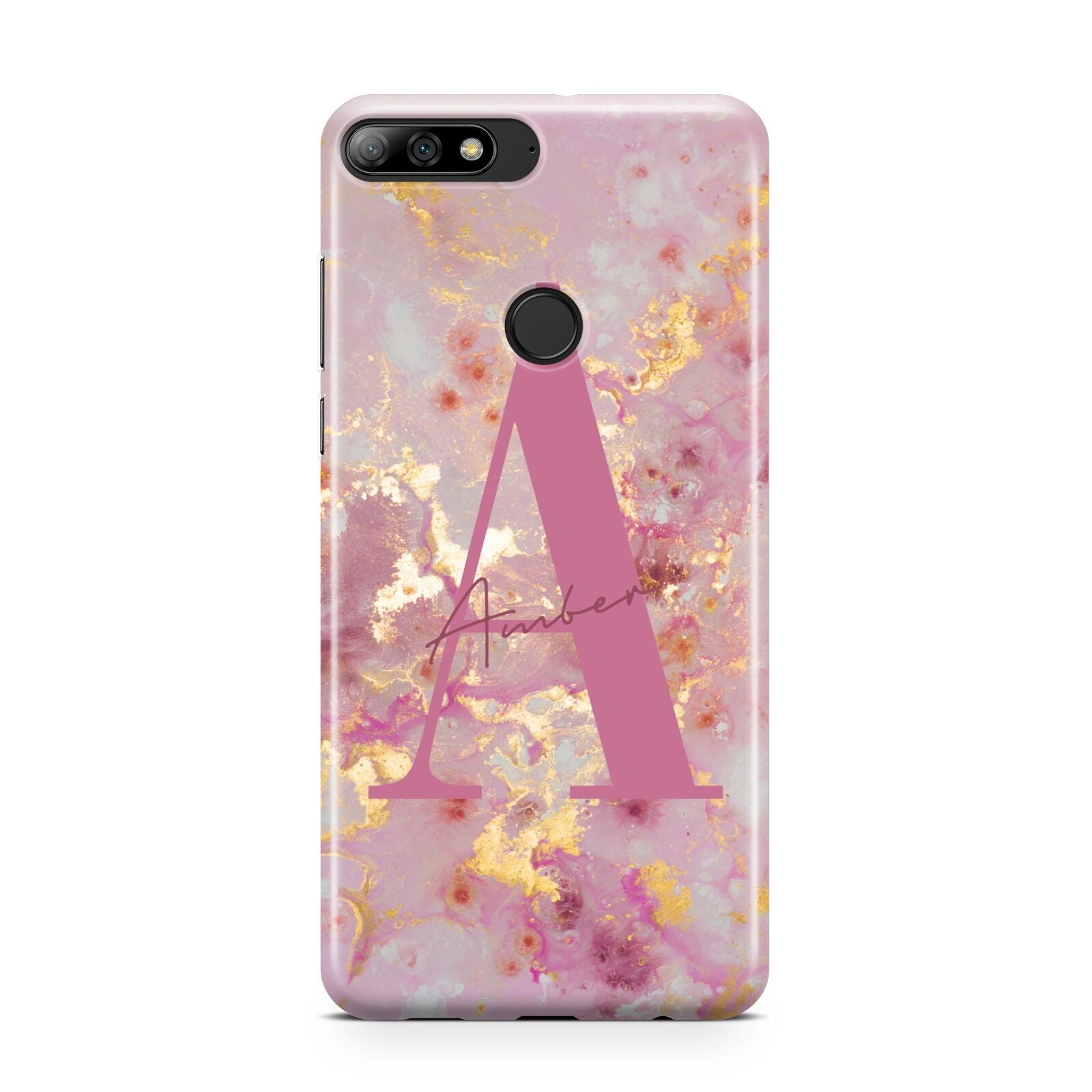 Monogrammed Pink Gold Marble Huawei Y7 2018