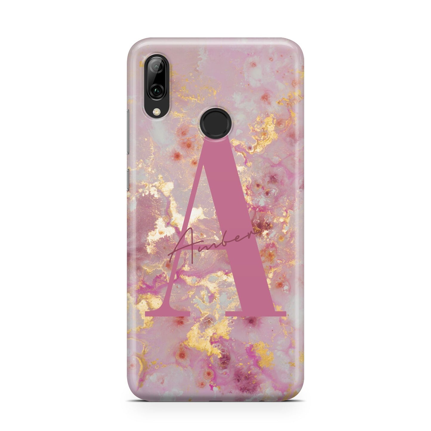 Monogrammed Pink Gold Marble Huawei Y7 2019