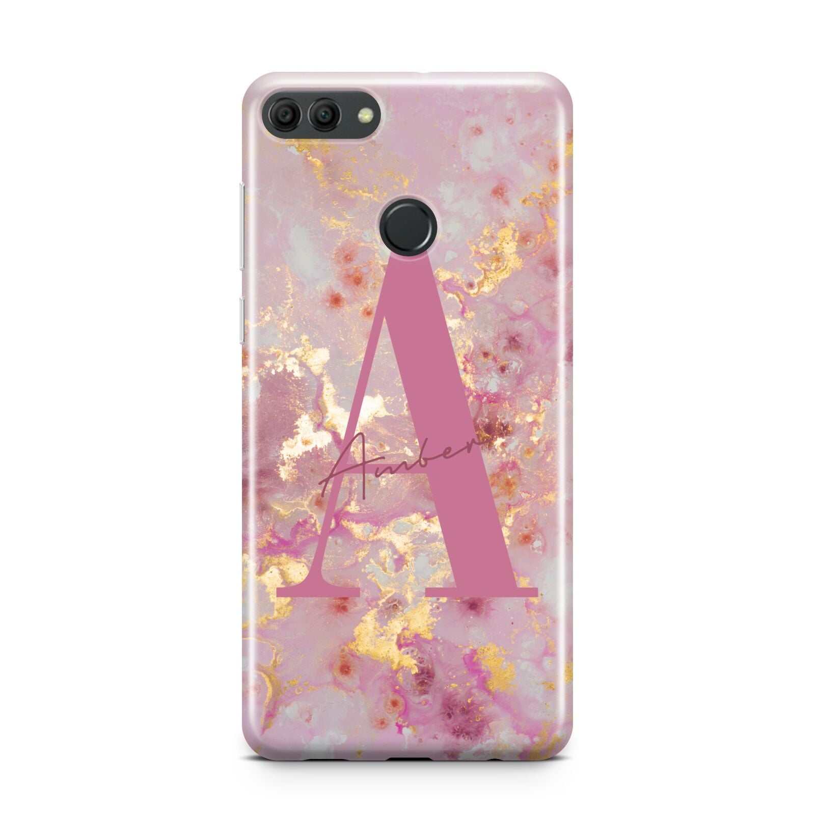 Monogrammed Pink Gold Marble Huawei Y9 2018