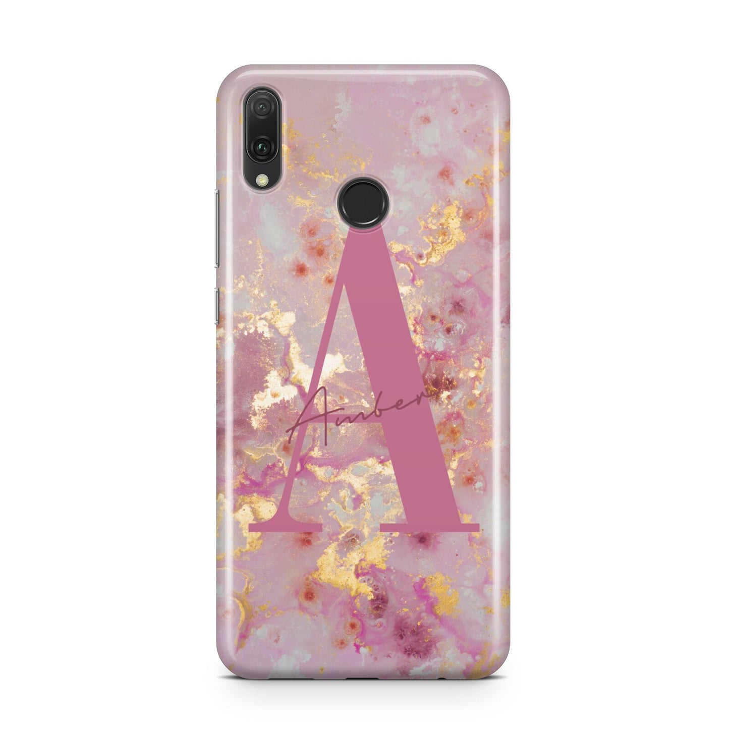 Monogrammed Pink Gold Marble Huawei Y9 2019