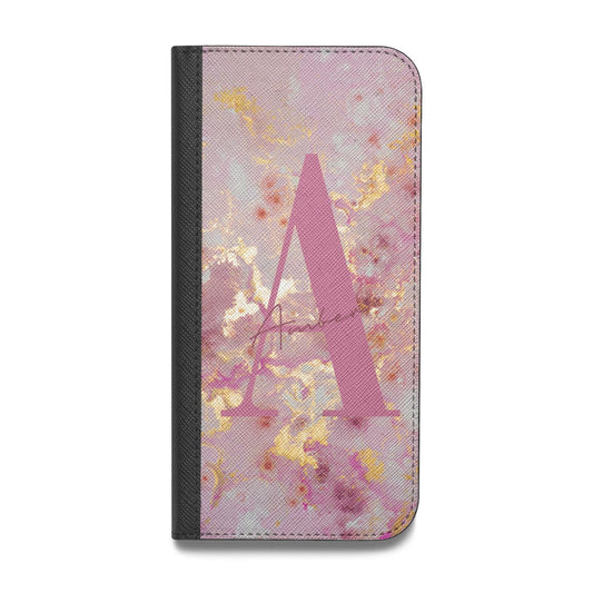 Monogrammed Pink Gold Marble Vegan Leather Flip iPhone Case