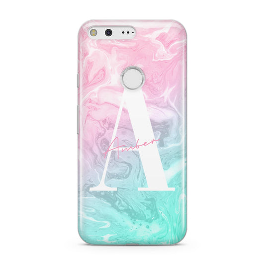 Monogrammed Pink Turquoise Pastel Marble Google Pixel Case