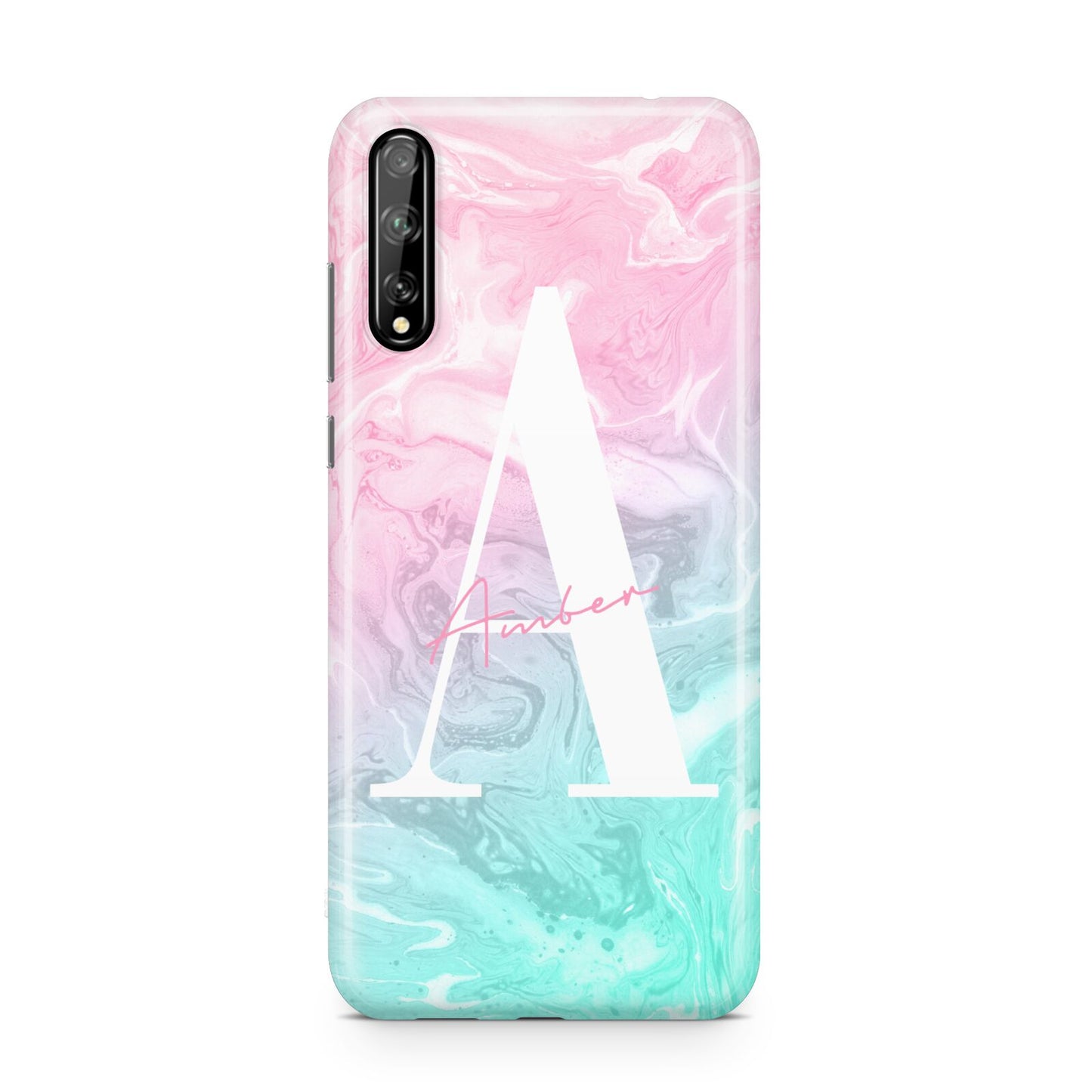 Monogrammed Pink Turquoise Pastel Marble Huawei Enjoy 10s Phone Case