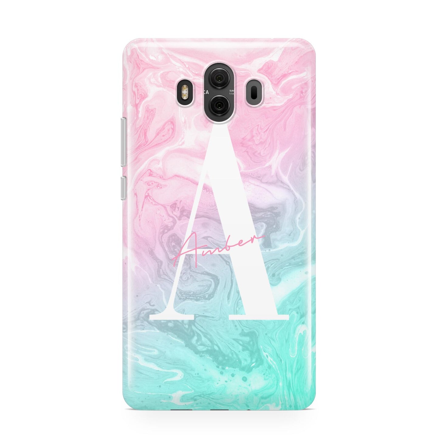 Monogrammed Pink Turquoise Pastel Marble Huawei Mate 10 Protective Phone Case