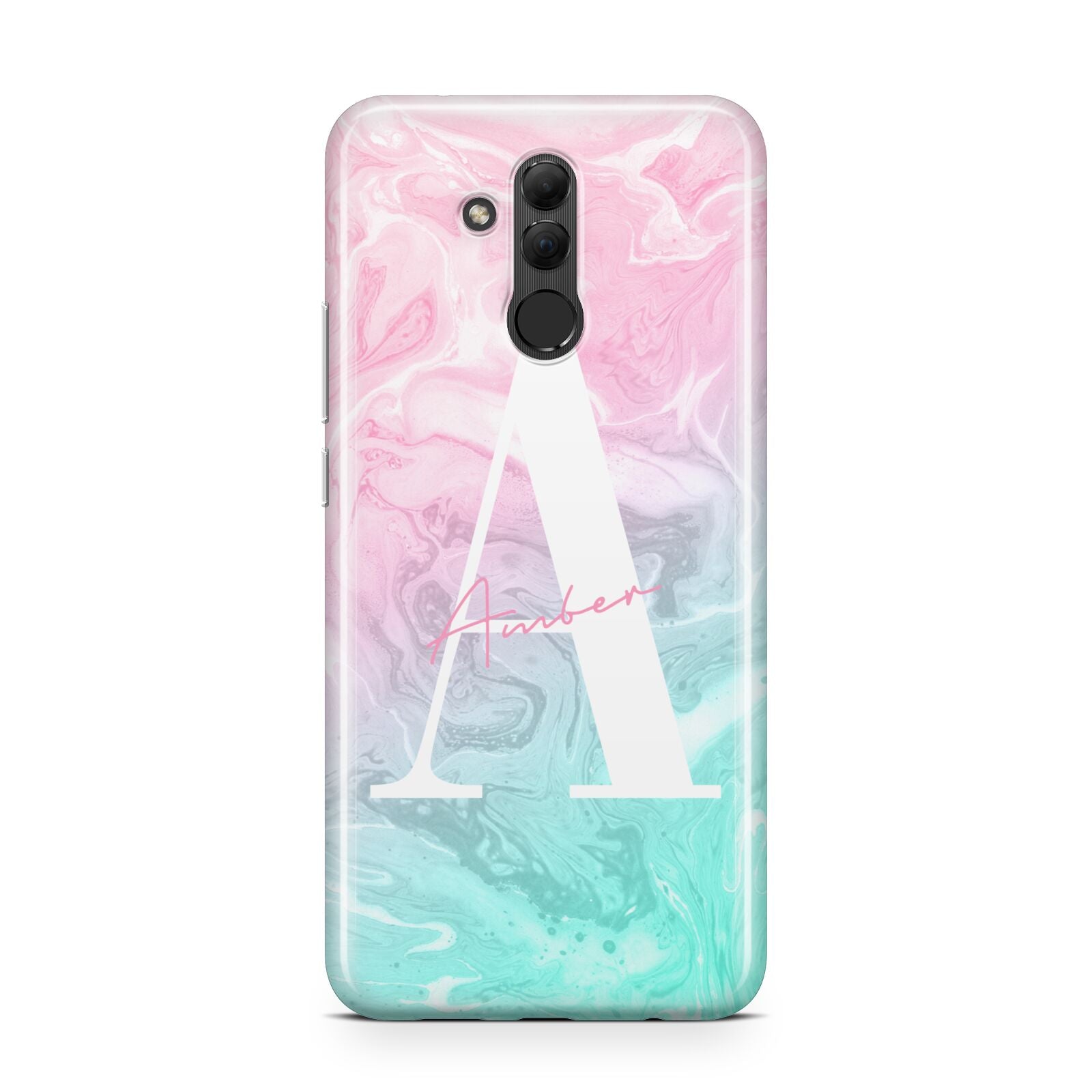 Monogrammed Pink Turquoise Pastel Marble Huawei Mate 20 Lite