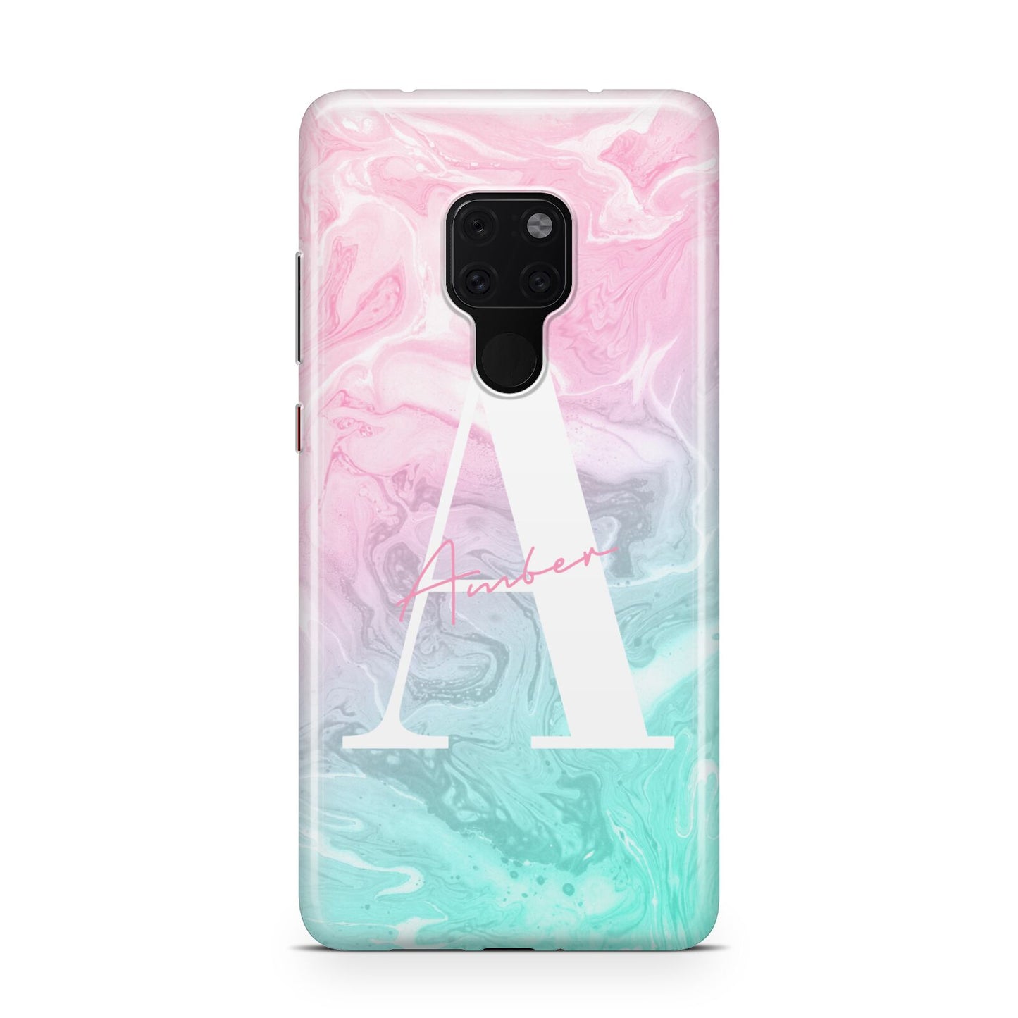 Monogrammed Pink Turquoise Pastel Marble Huawei Mate 20 Phone Case