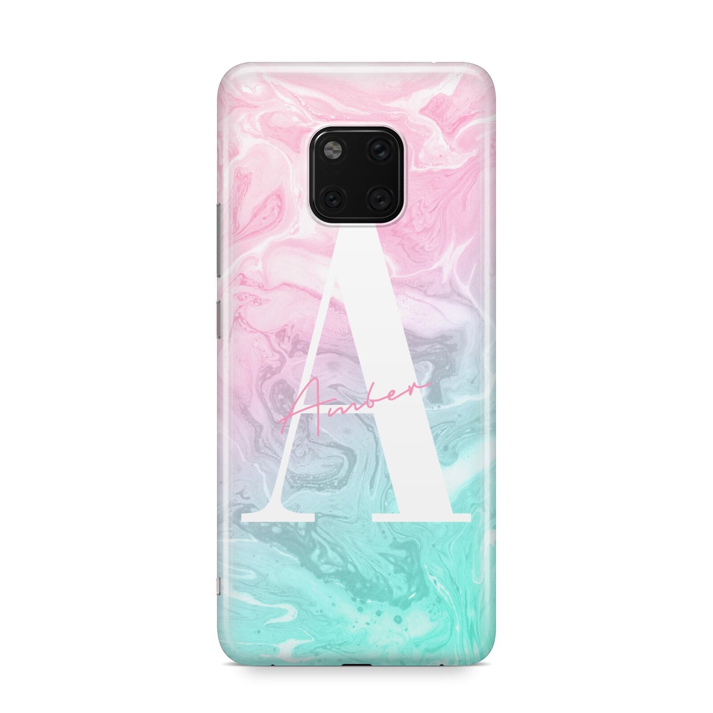 Monogrammed Pink Turquoise Pastel Marble Huawei Mate 20 Pro Phone Case