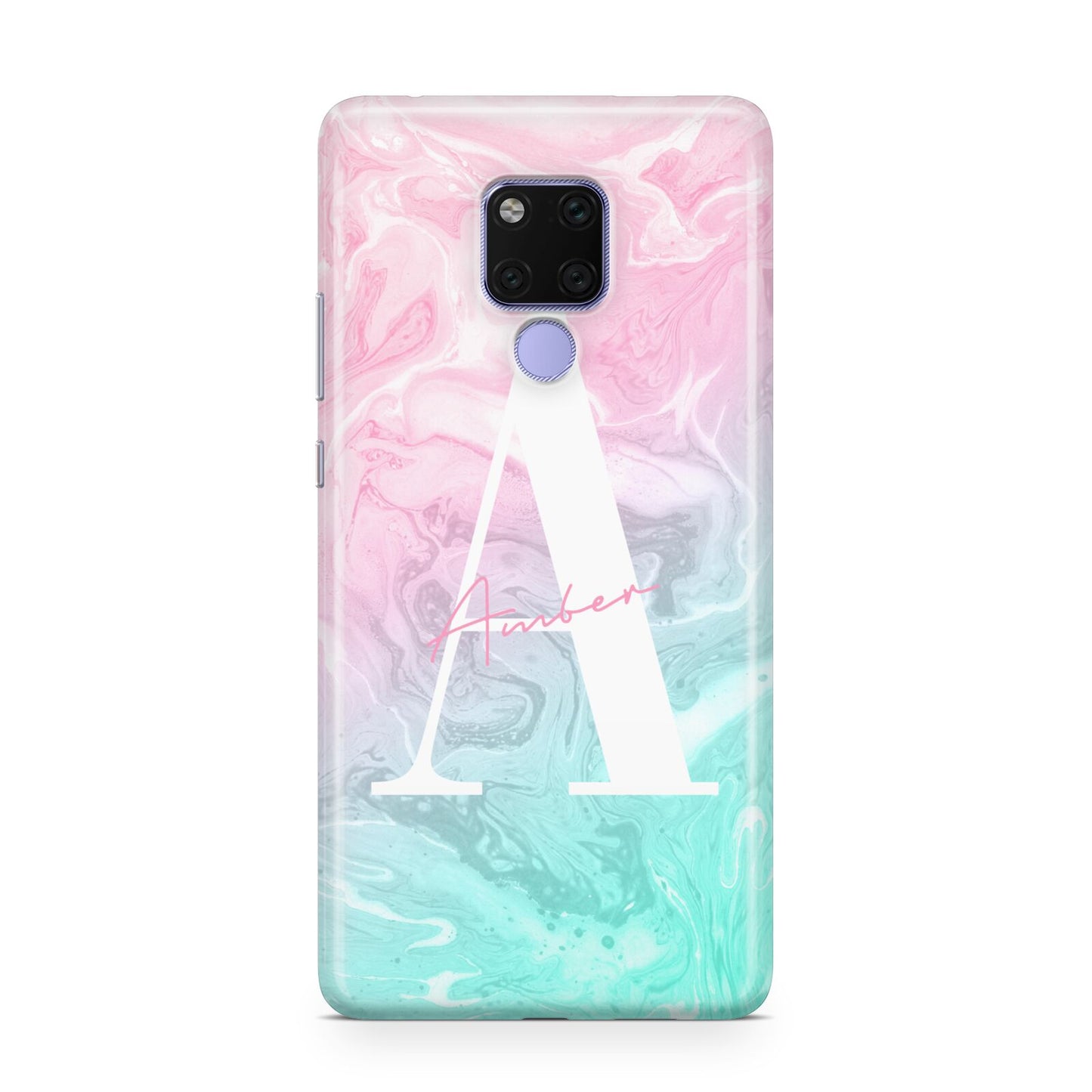 Monogrammed Pink Turquoise Pastel Marble Huawei Mate 20X Phone Case