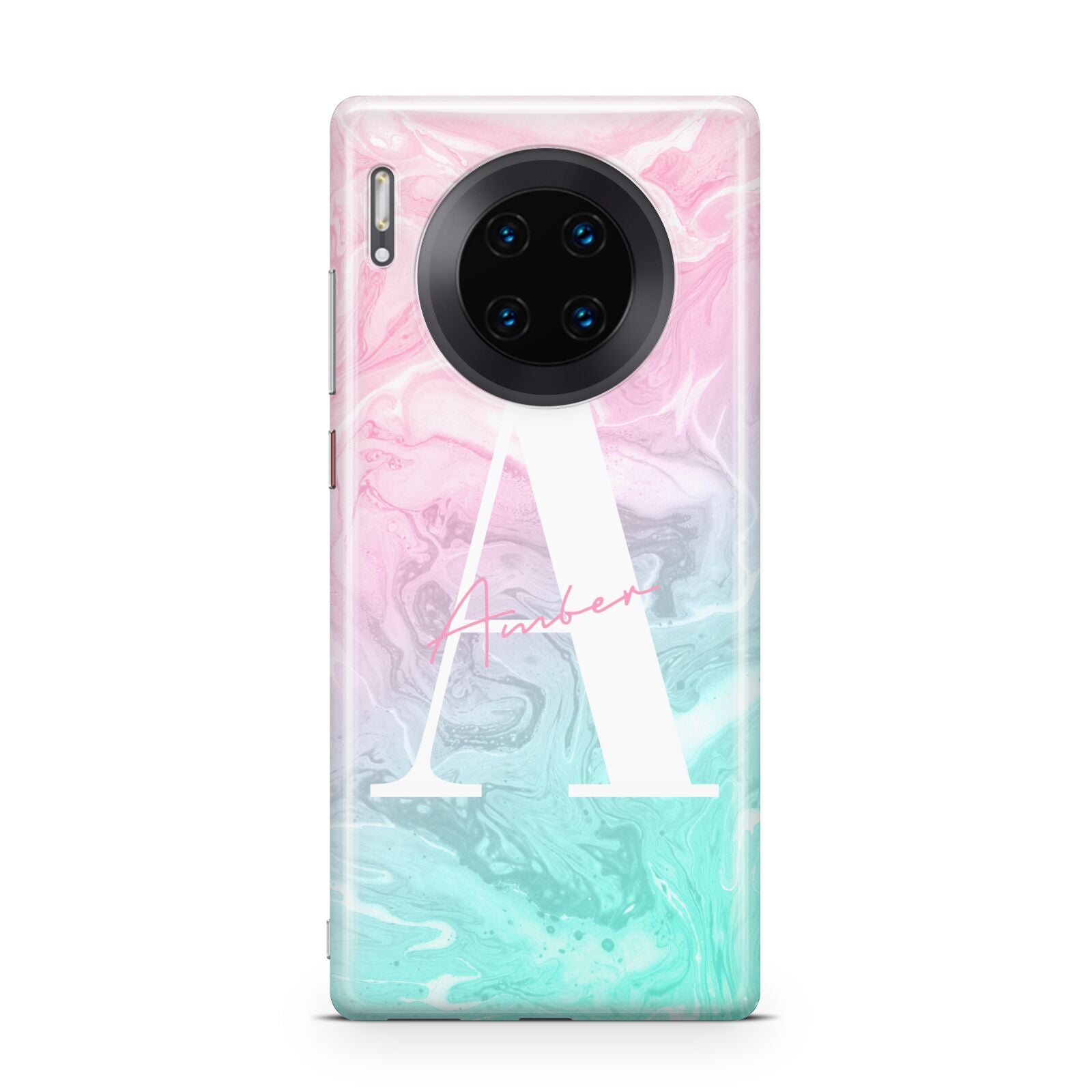 Monogrammed Pink Turquoise Pastel Marble Huawei Mate 30 Pro Phone Case