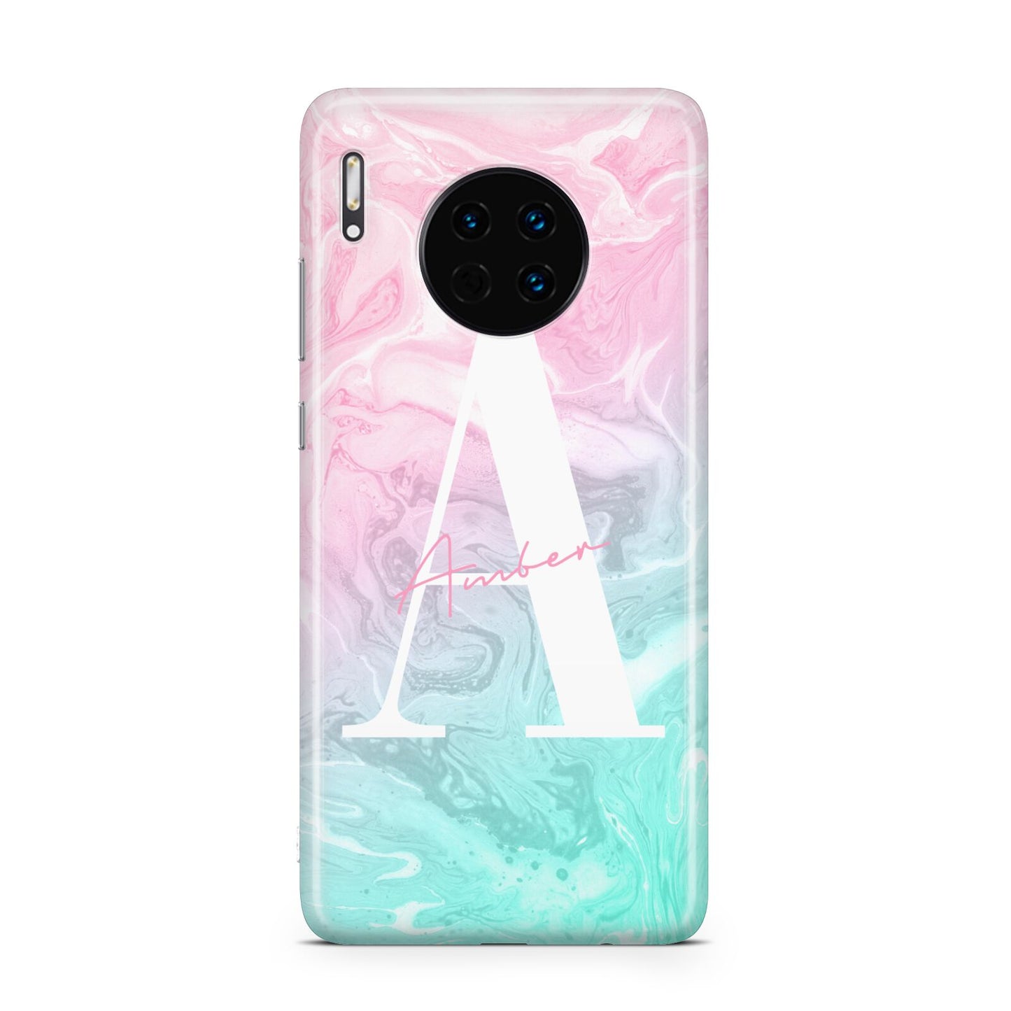 Monogrammed Pink Turquoise Pastel Marble Huawei Mate 30