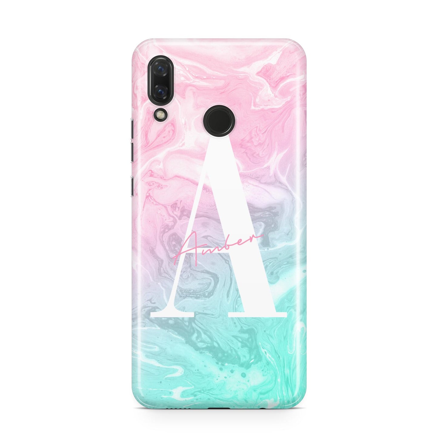 Monogrammed Pink Turquoise Pastel Marble Huawei Nova 3 Phone Case