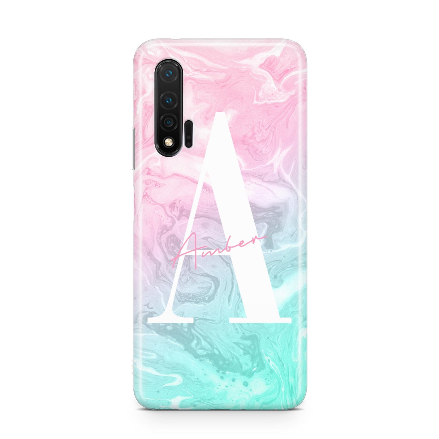 Monogrammed Pink Turquoise Pastel Marble Huawei Nova 6 Phone Case