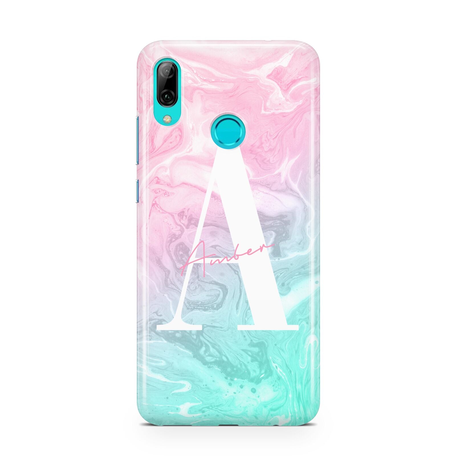 Monogrammed Pink Turquoise Pastel Marble Huawei P Smart 2019 Case