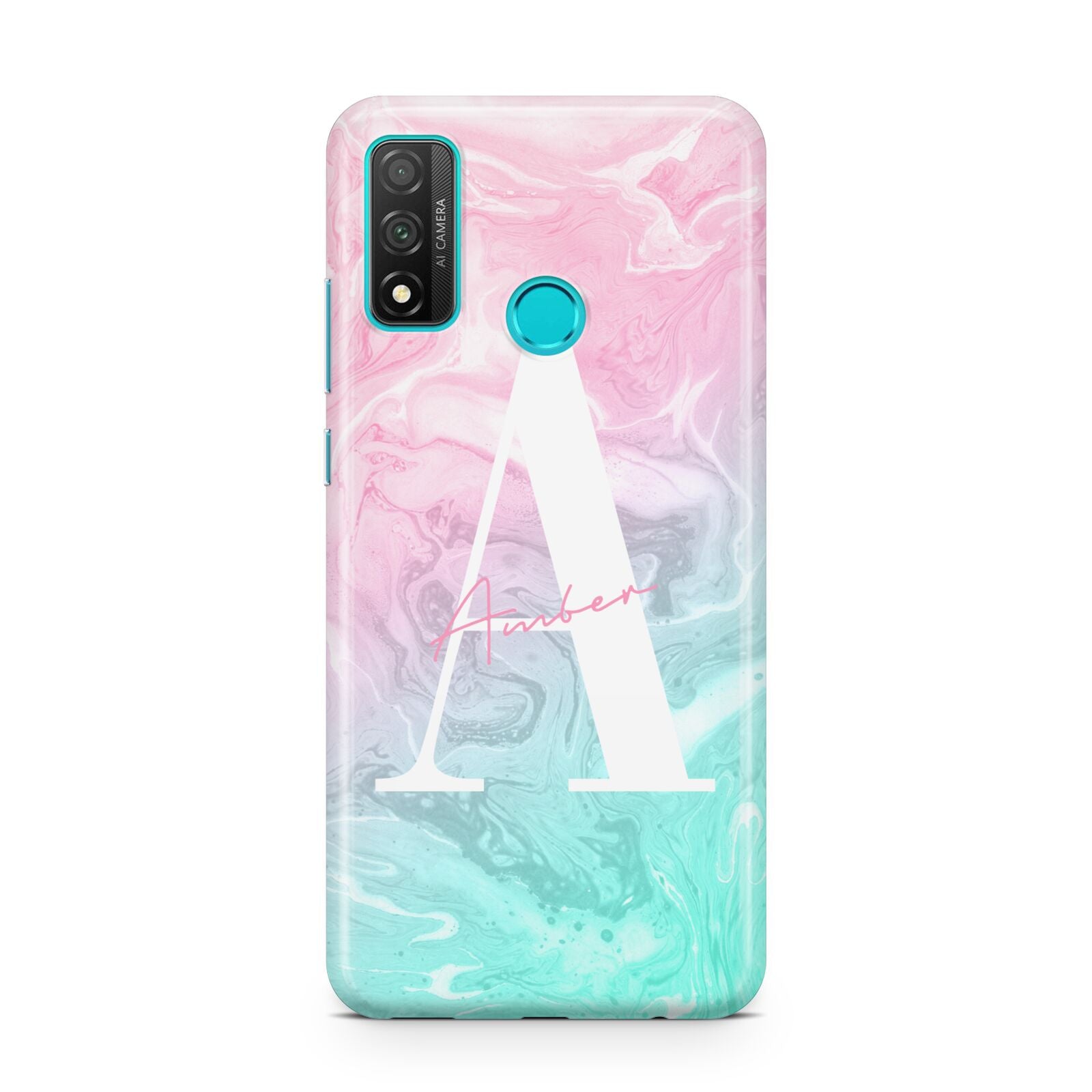 Monogrammed Pink Turquoise Pastel Marble Huawei P Smart 2020